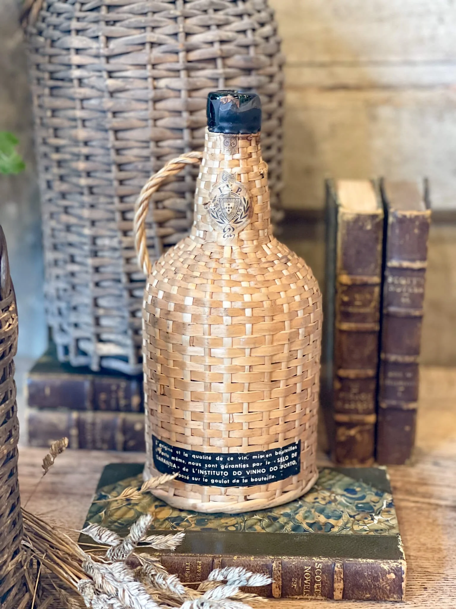 Vintage Wicker Demijohns Wicker Encased Wine and Port Bottles