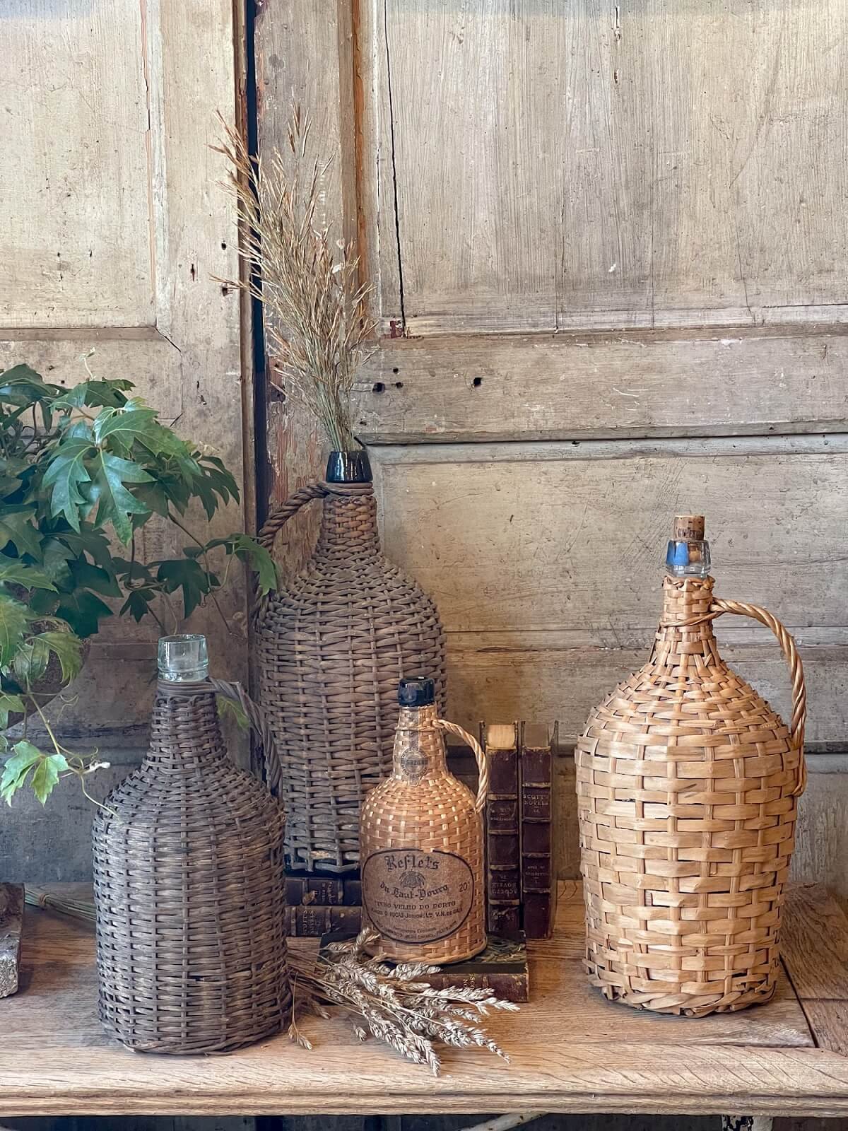 Vintage Wicker Demijohns Wicker Encased Wine and Port Bottles
