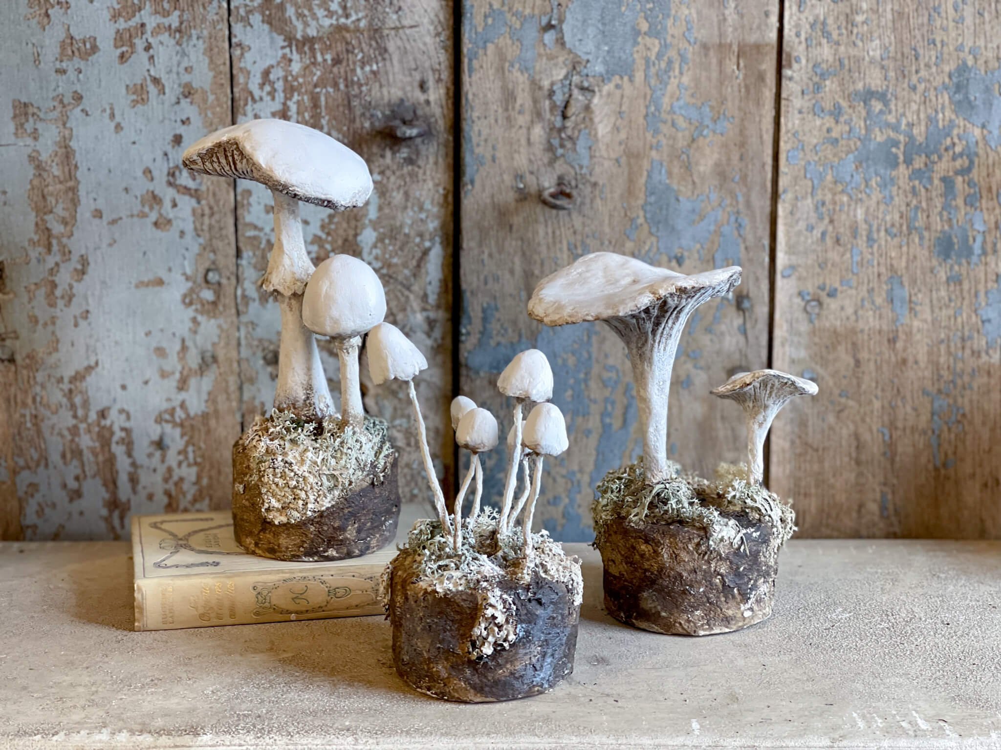 Handmade Paper Mache Champignon Mushroom Sculptures by French