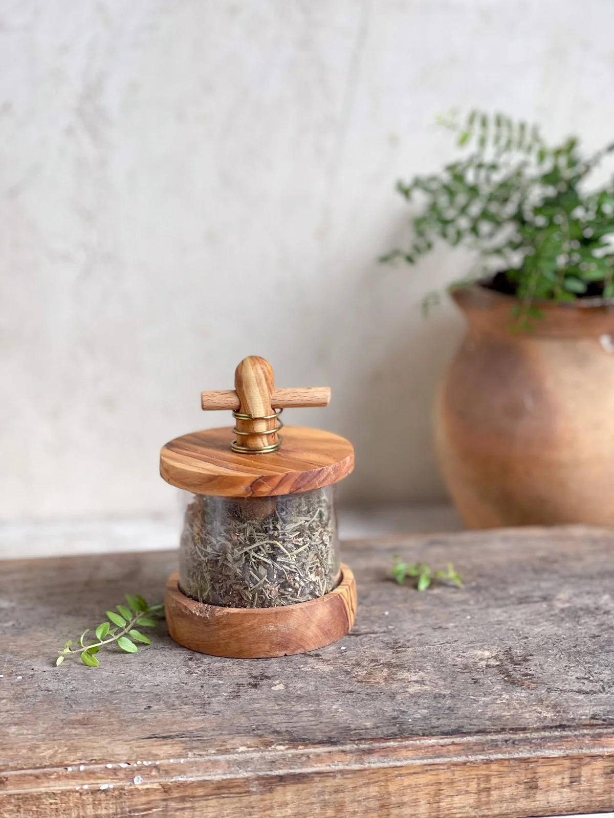 French Herbes de Provence Mill Handcrafted Olive Wood Spice Grinder