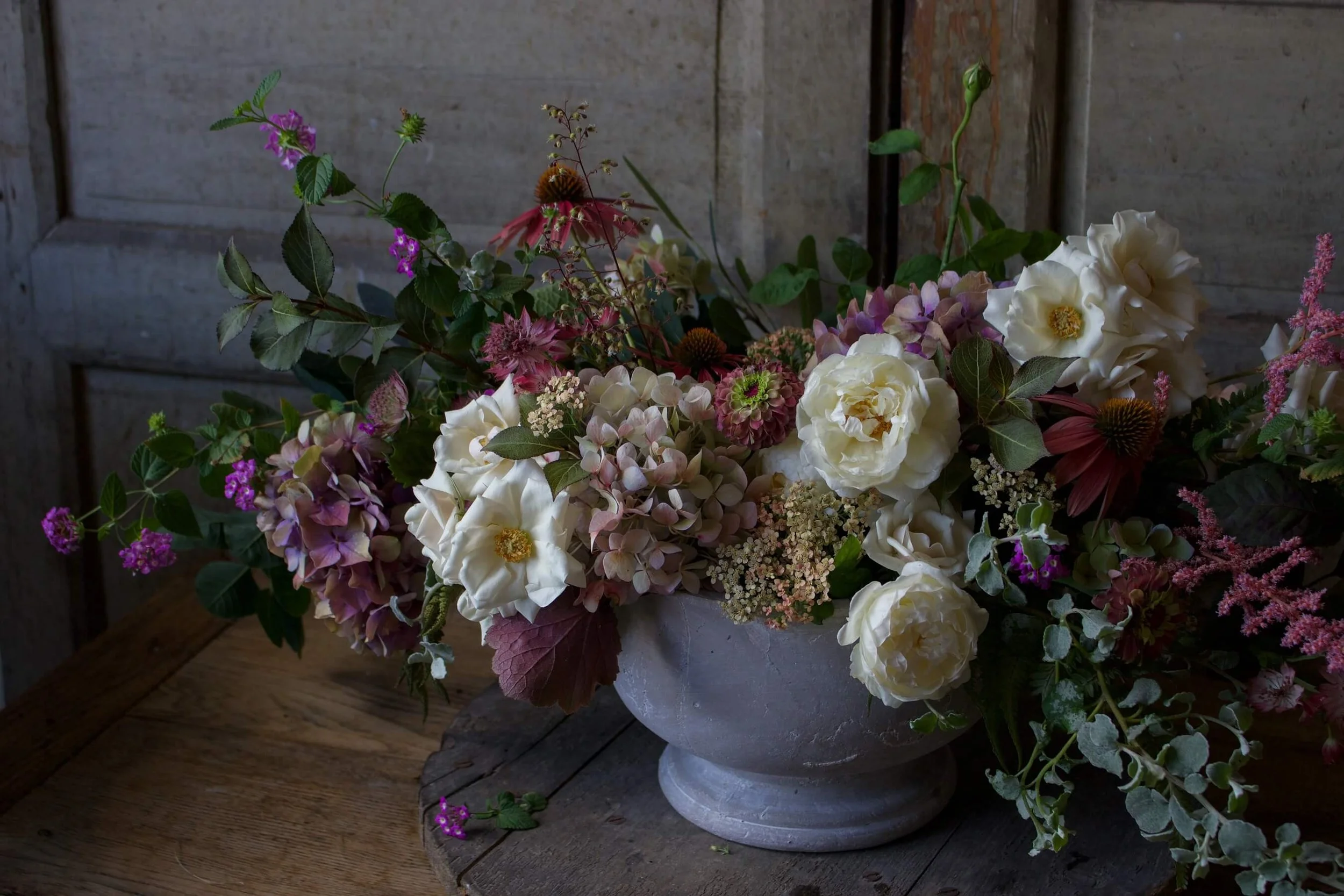 fall flower arrangement hydrangeas roses