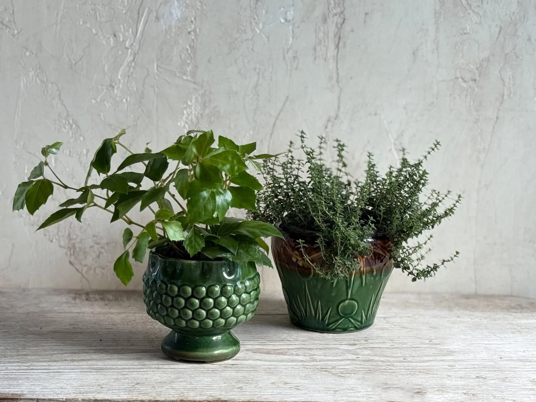 green glazed vintage pottery planters plant pots