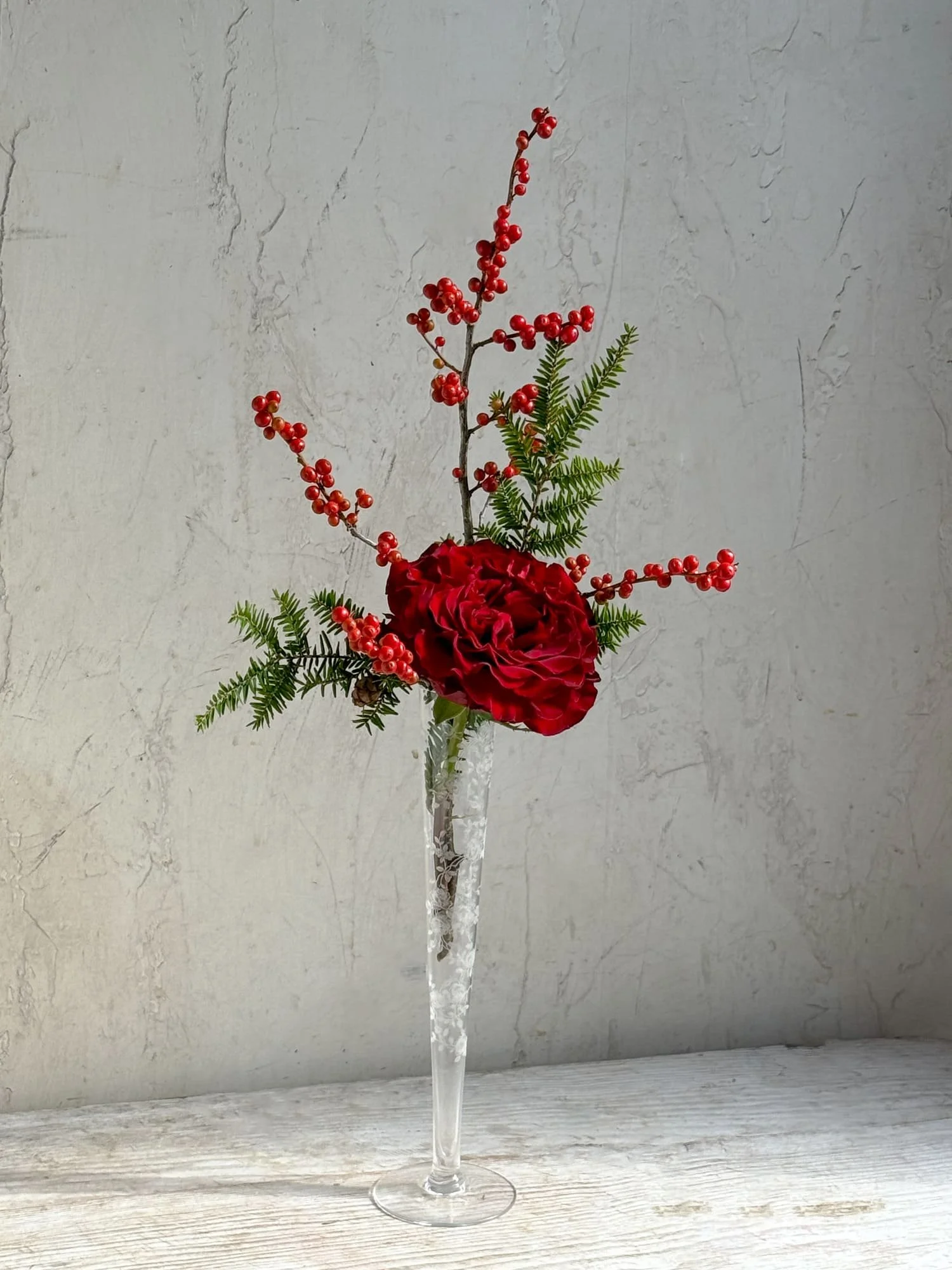 Vintage Etched Glass Trumpet Vase