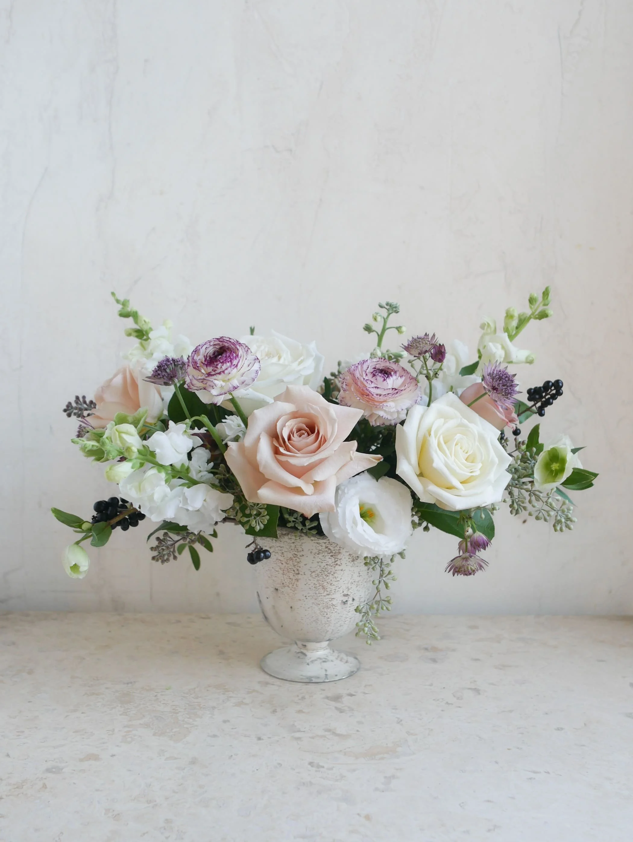 winter florals fresh flower arrangement table centerpiece