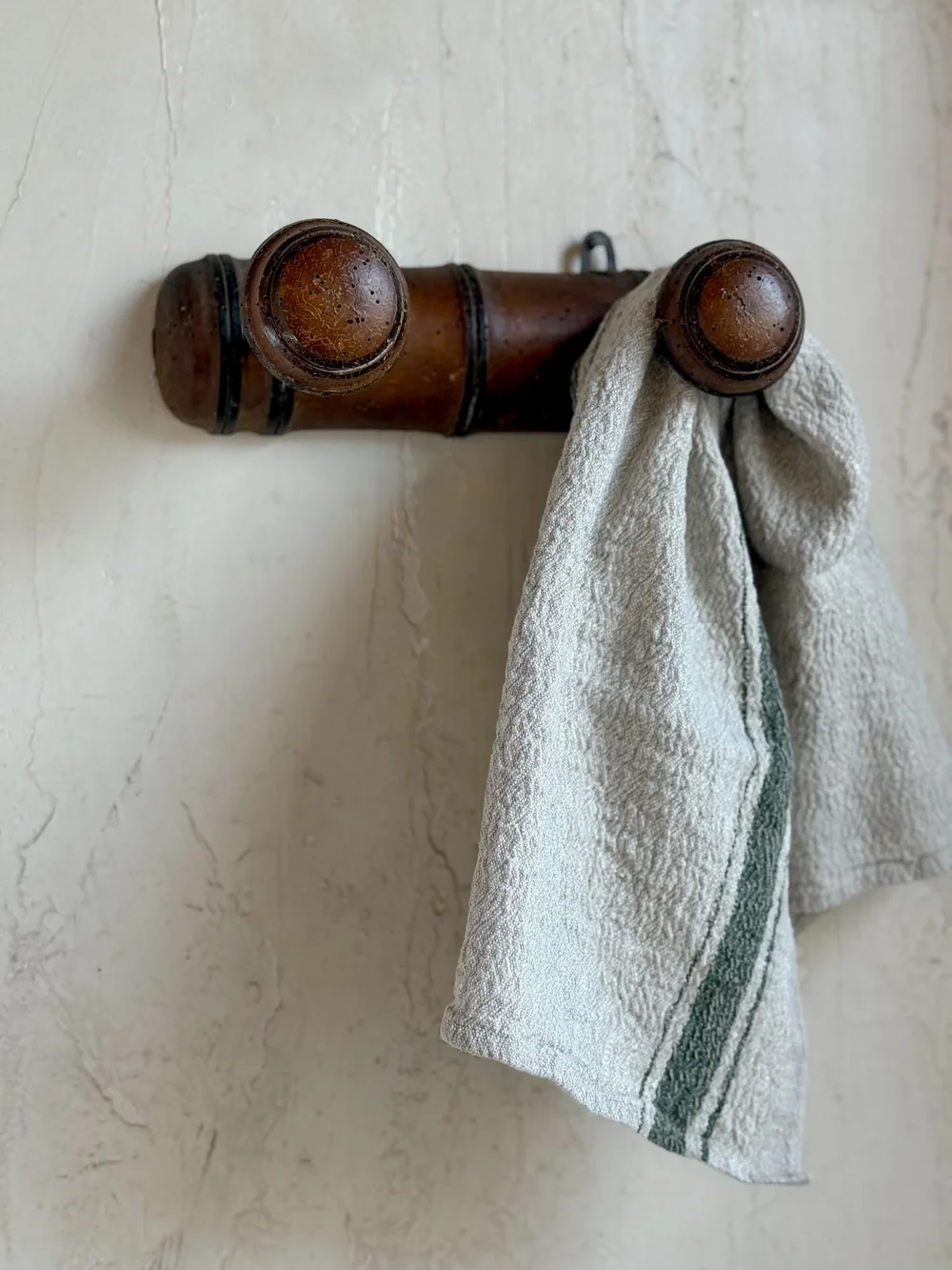 Antique French Wood Peg Coat Rack Wall Hook