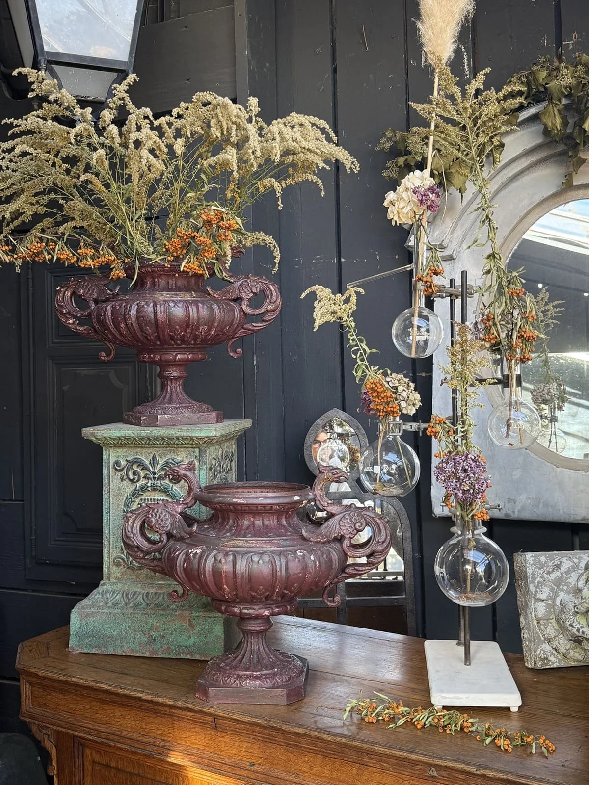 paris antique shop brocante georgian urns dried flowers