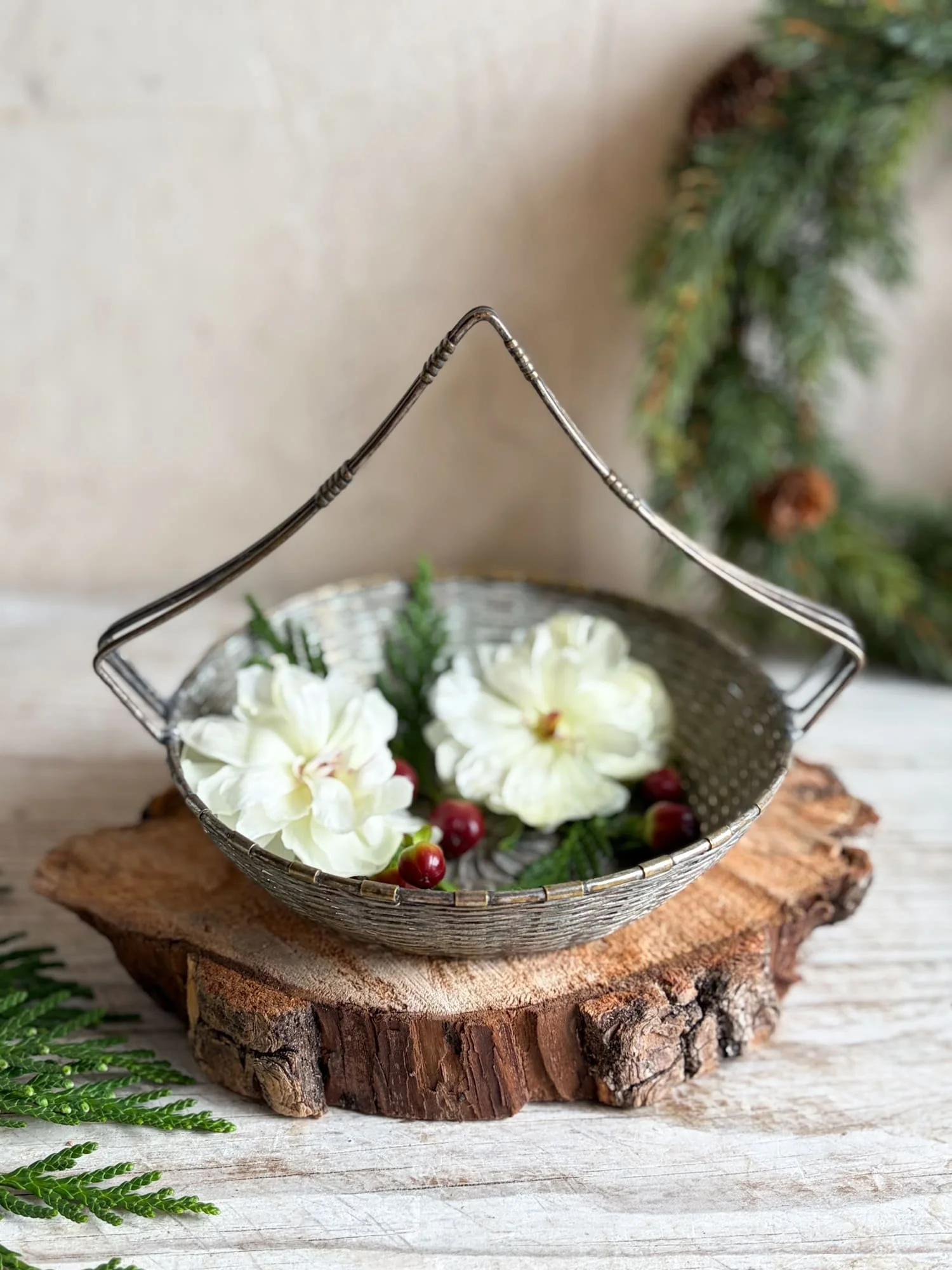 Vintage French Woven Silver Bride's Basket
