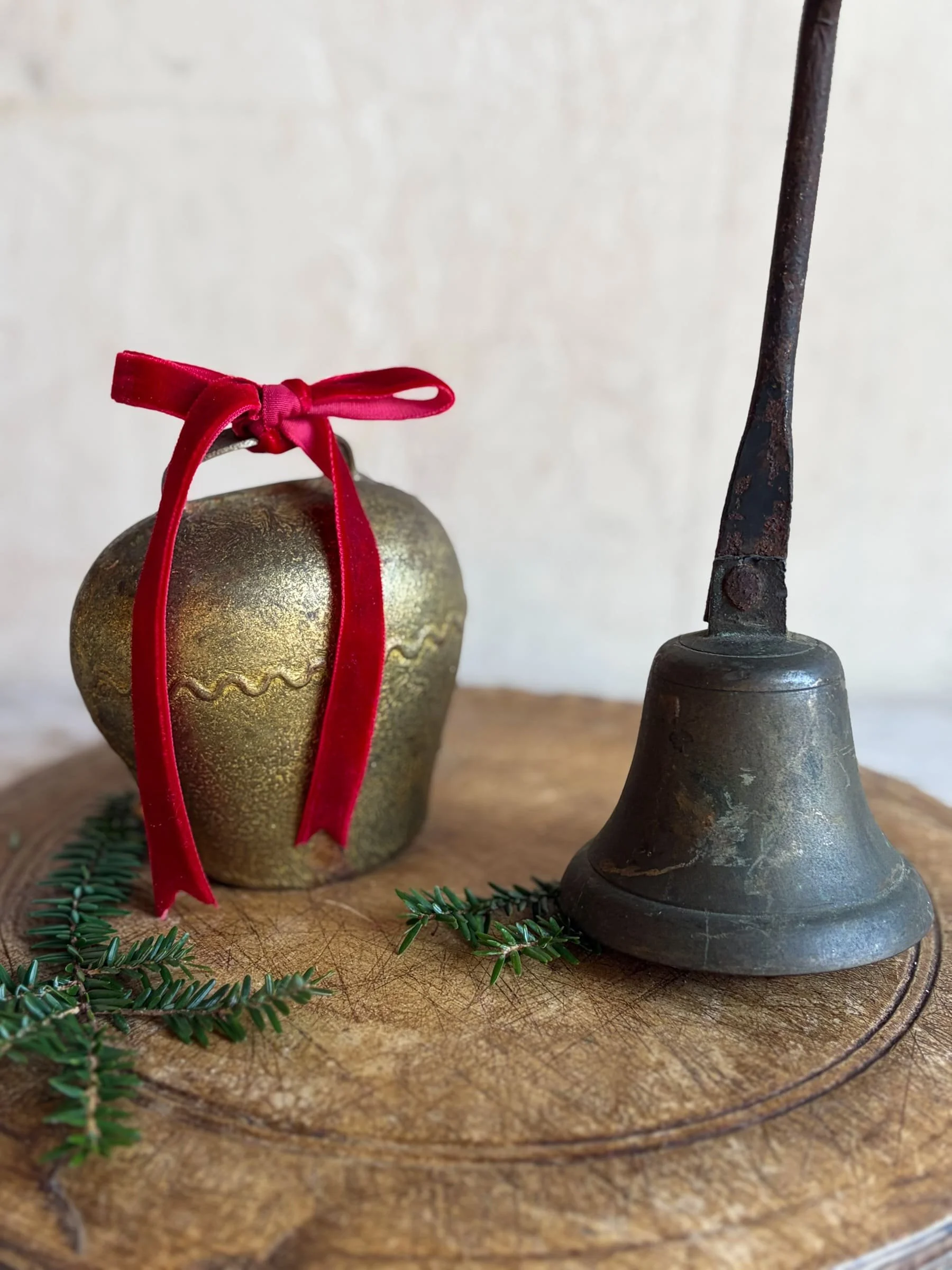 Antique Gilt Brass Goat Bell | Primitive Brass Butler Dinner Bell