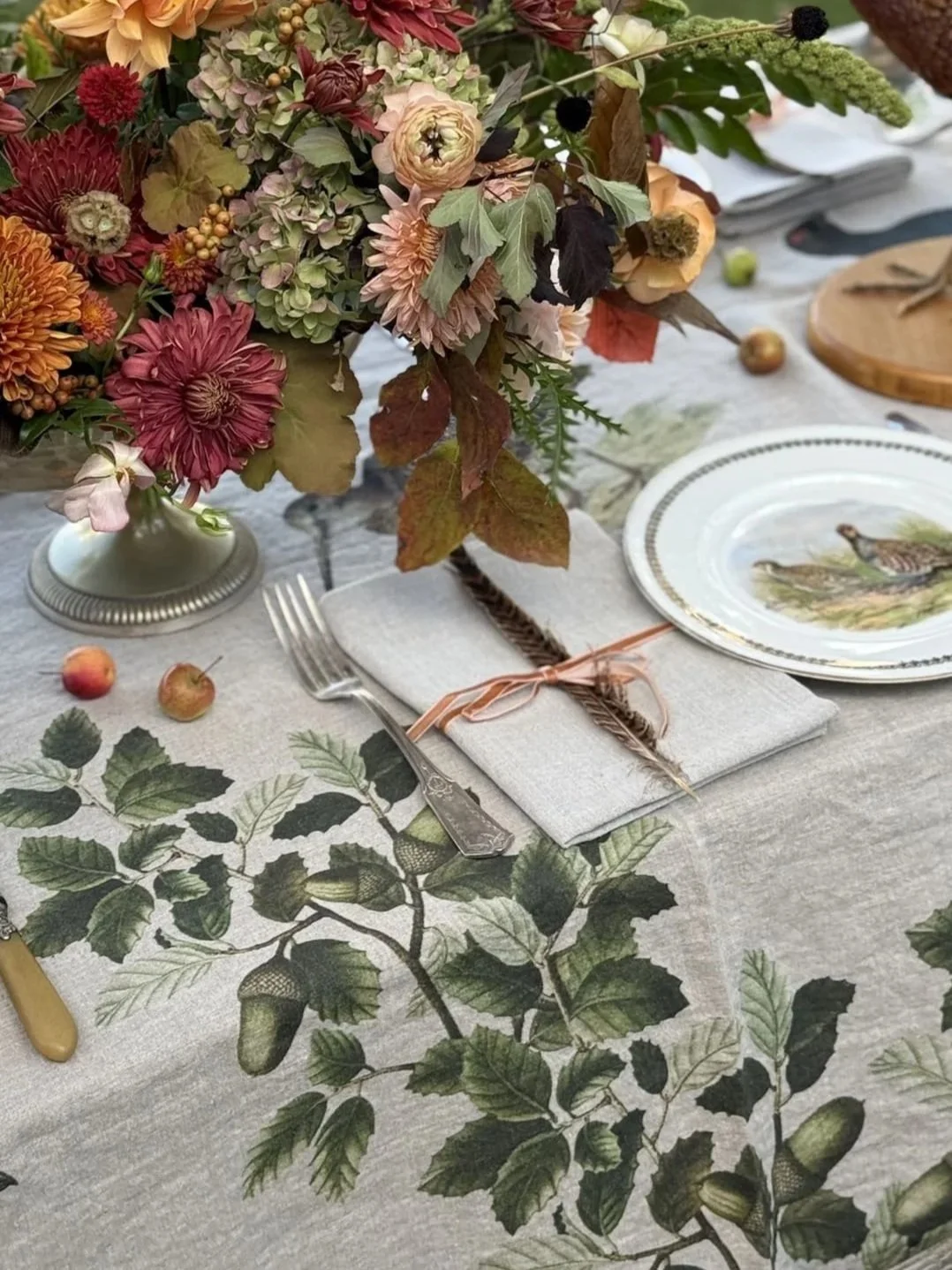 fall tabletop thanksgiving table place settings autumn tablecloth pheasant plates