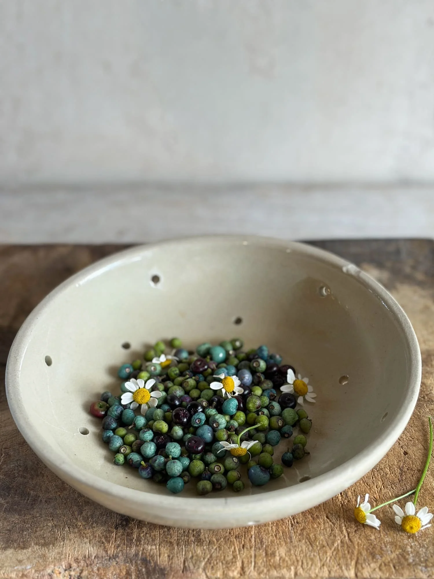 Vintage French Stoneware Berry Strainer Bowl