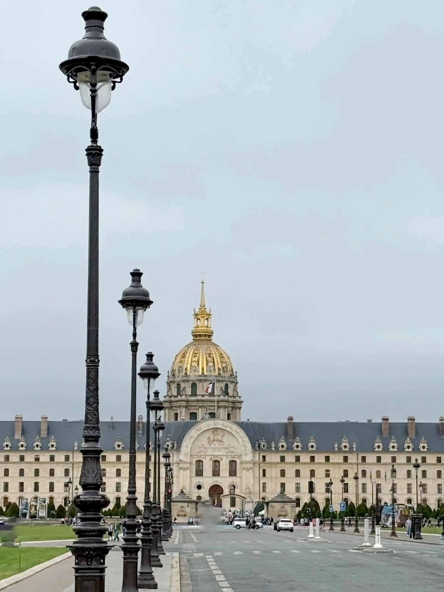 paris france les invalides building golden dome black streetlamps