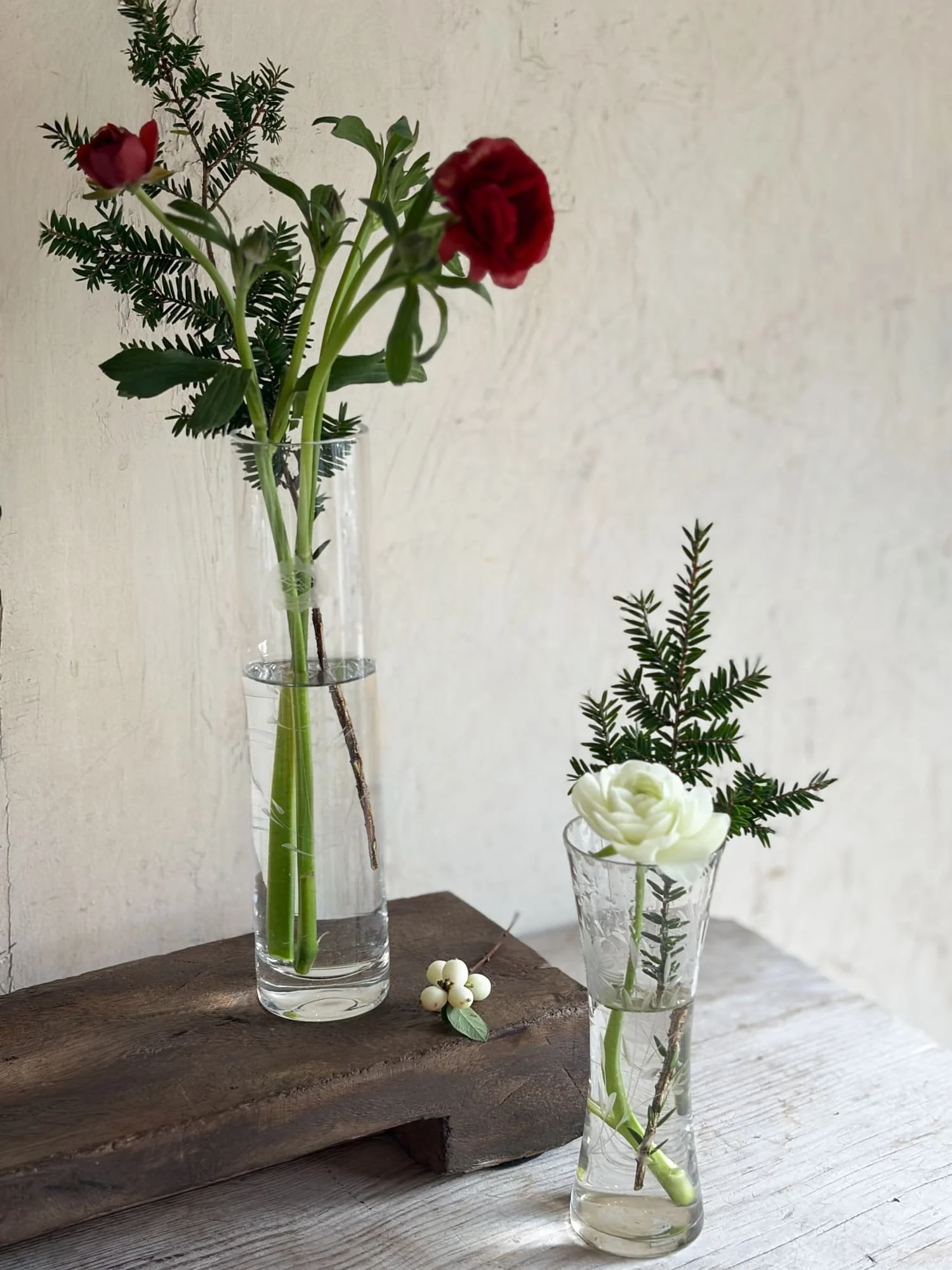 Vintage Etched Glass Bud Vases