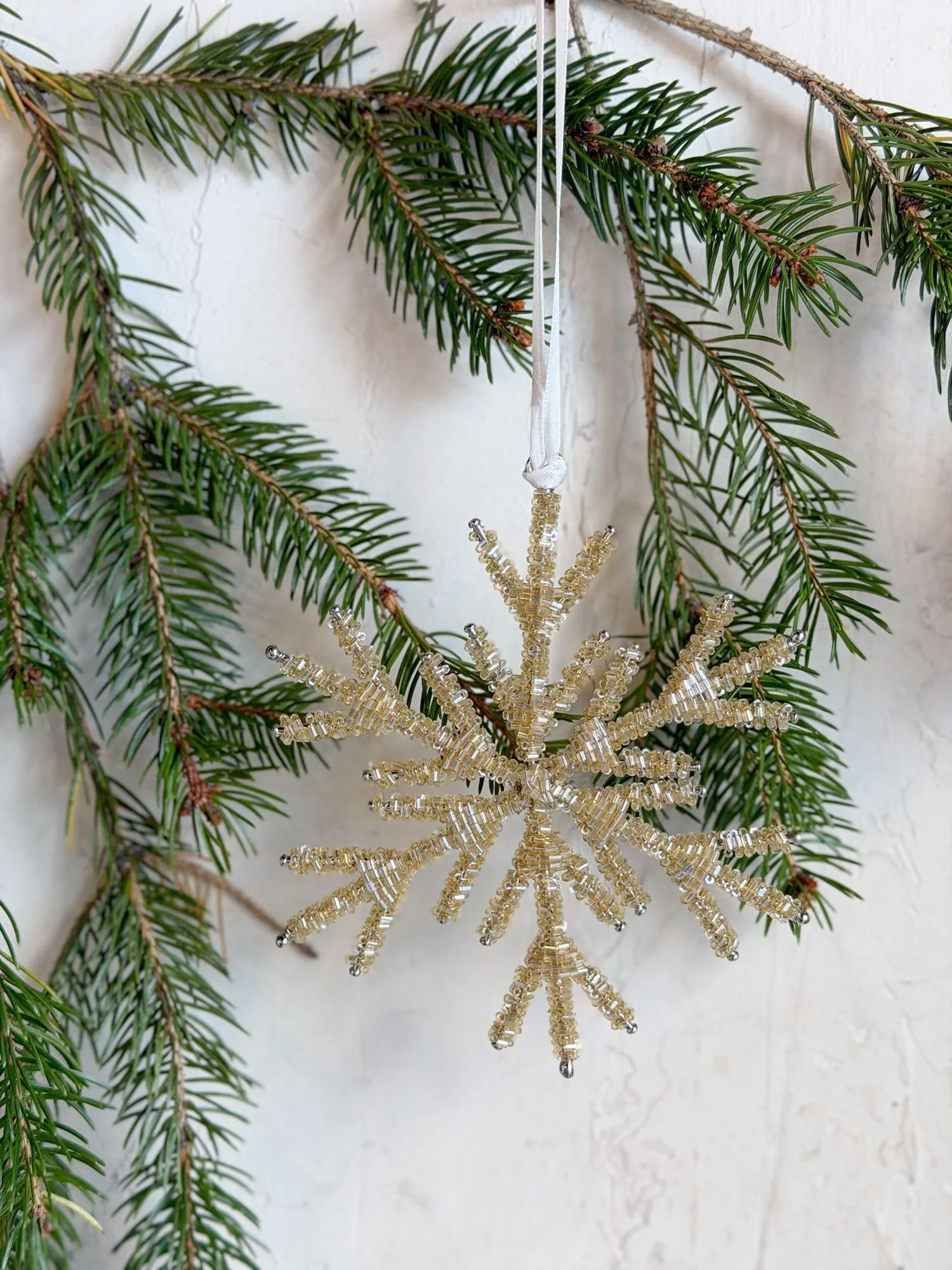Champagne Gold & Silver Beaded Snowflake Ornament