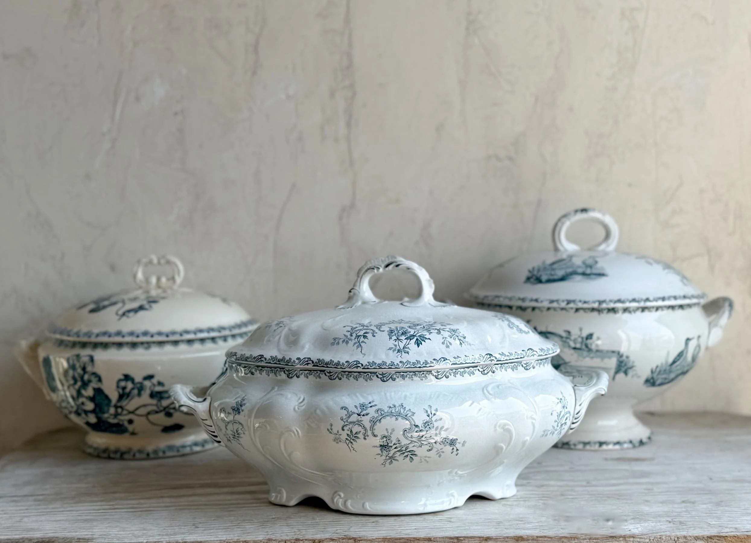 Rare Antique French Faience Terre de Fer Covered Tureens | Gien, Boulenger, Badonviller