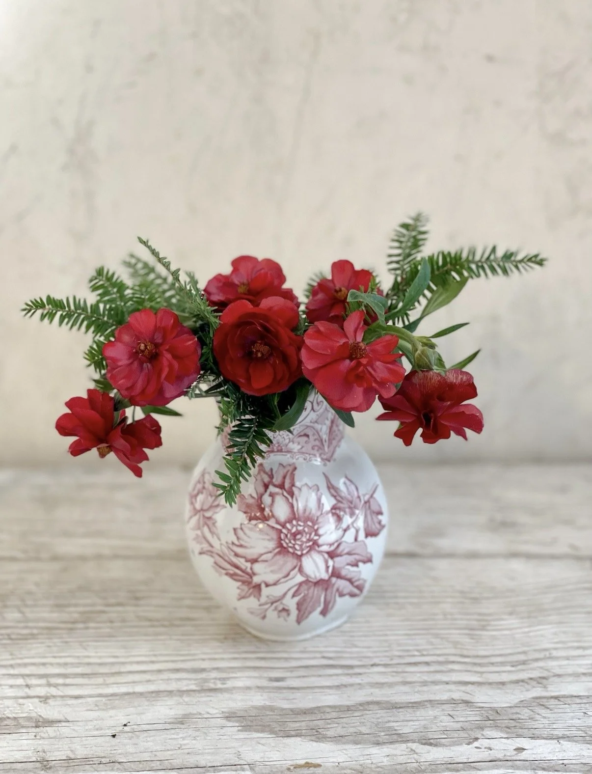 Vintage English Ironstone Red Transferware Vase