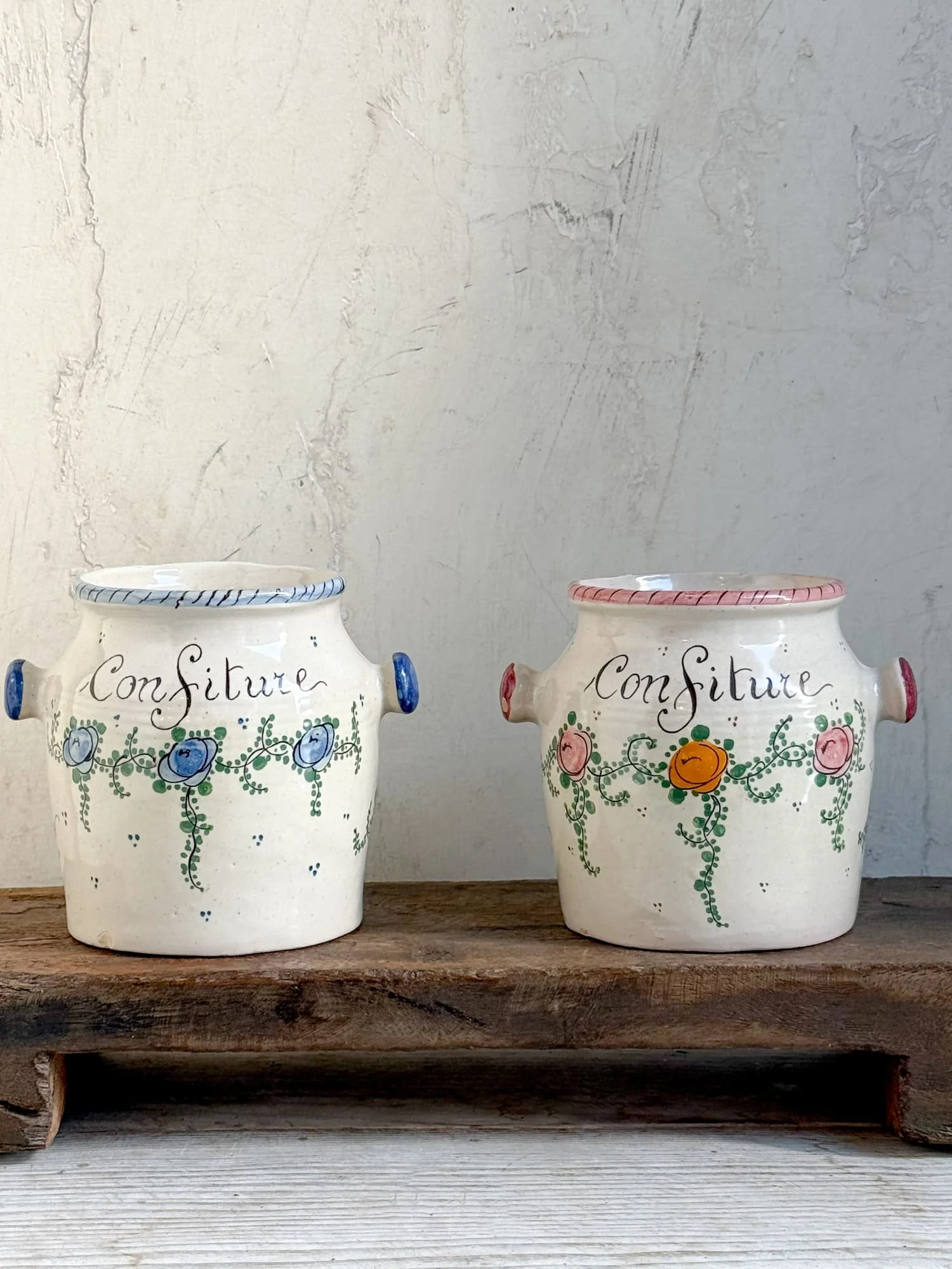 Vintage Stoneware French Jam Confiture Crock | Hand Painted Berry Designs