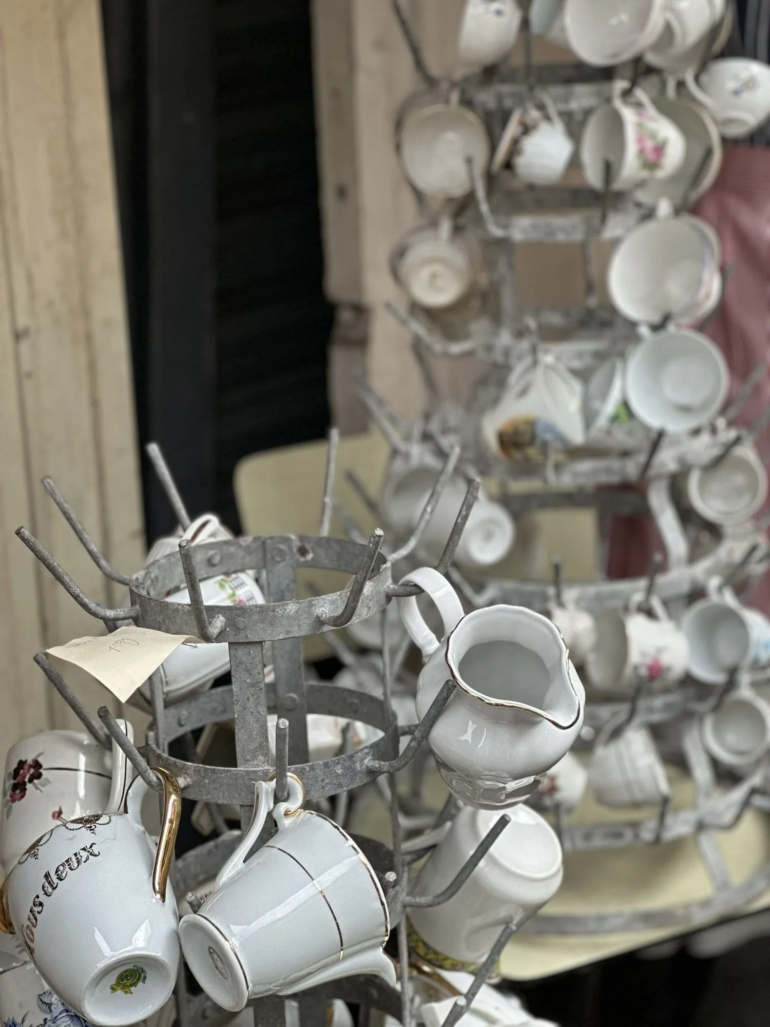 antique french bottle dryers porcelain mugs paris flea market brocante