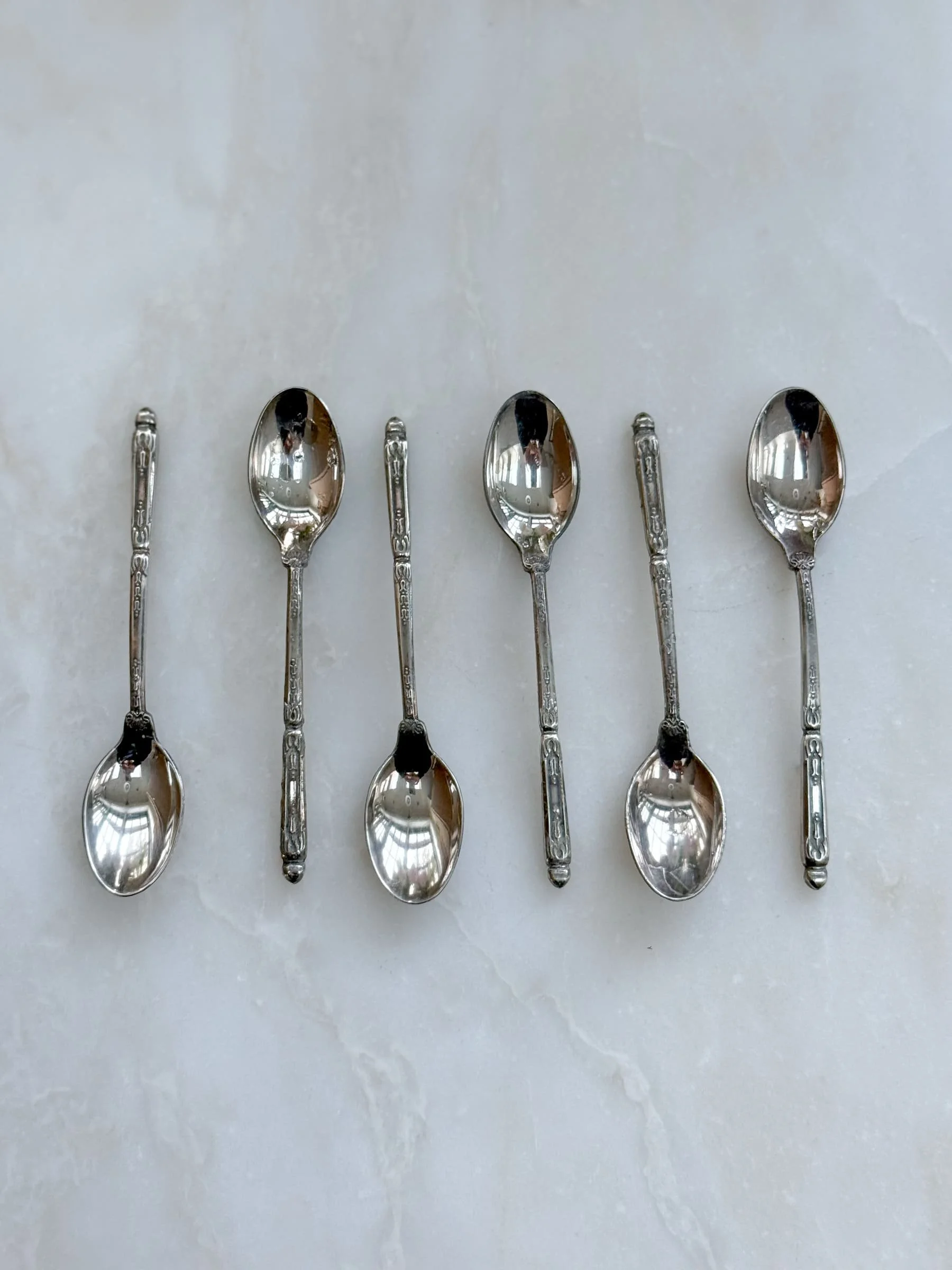 French Silver Plated Demitasse Moka Spoons with Russian Style Handles - Set of 6
