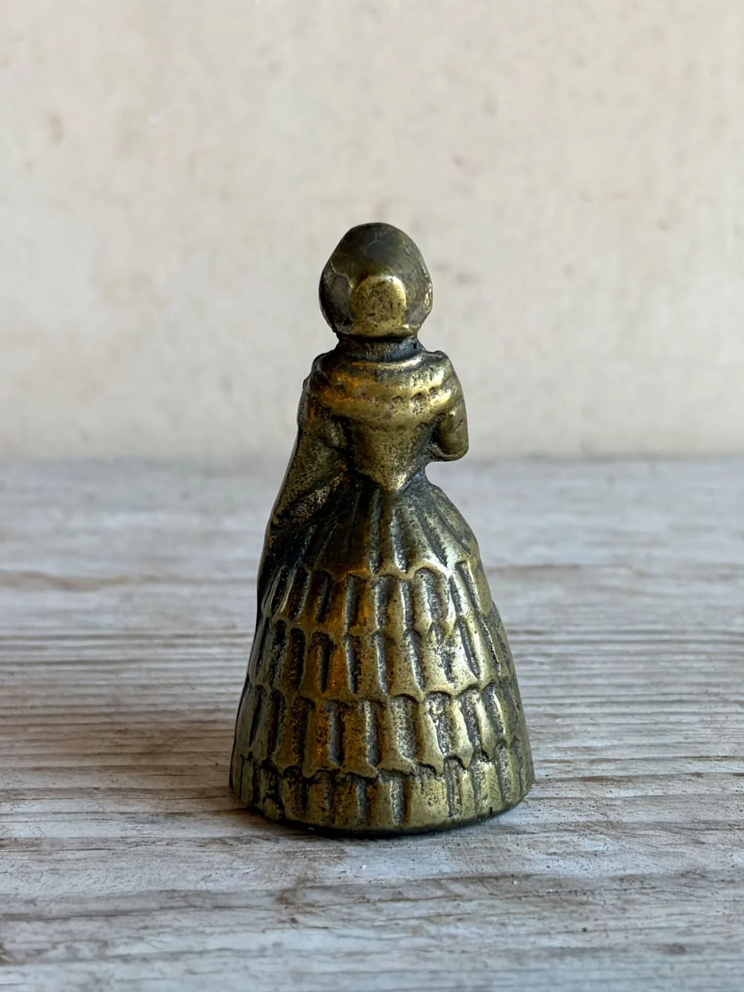 Petite Victorian Style Vintage Brass Lady Bell in Skirt