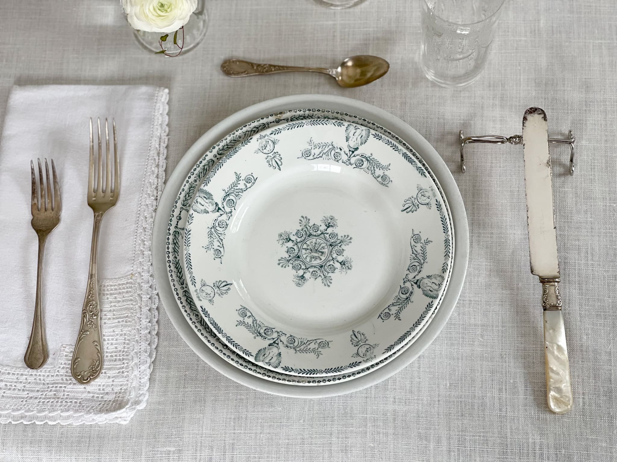 easter table place setting french ironstone plates antique silverware