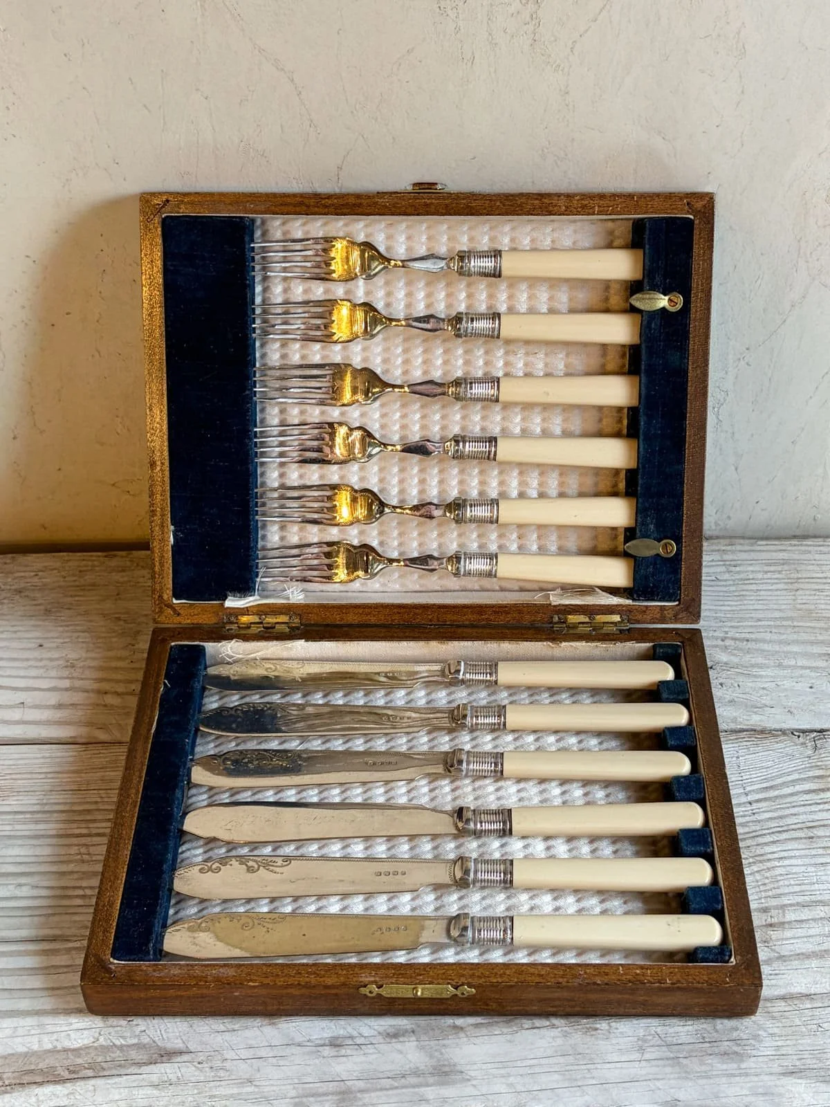 Vintage Silverplate & Bone Fish Sevice Cutlery Set in Original Box