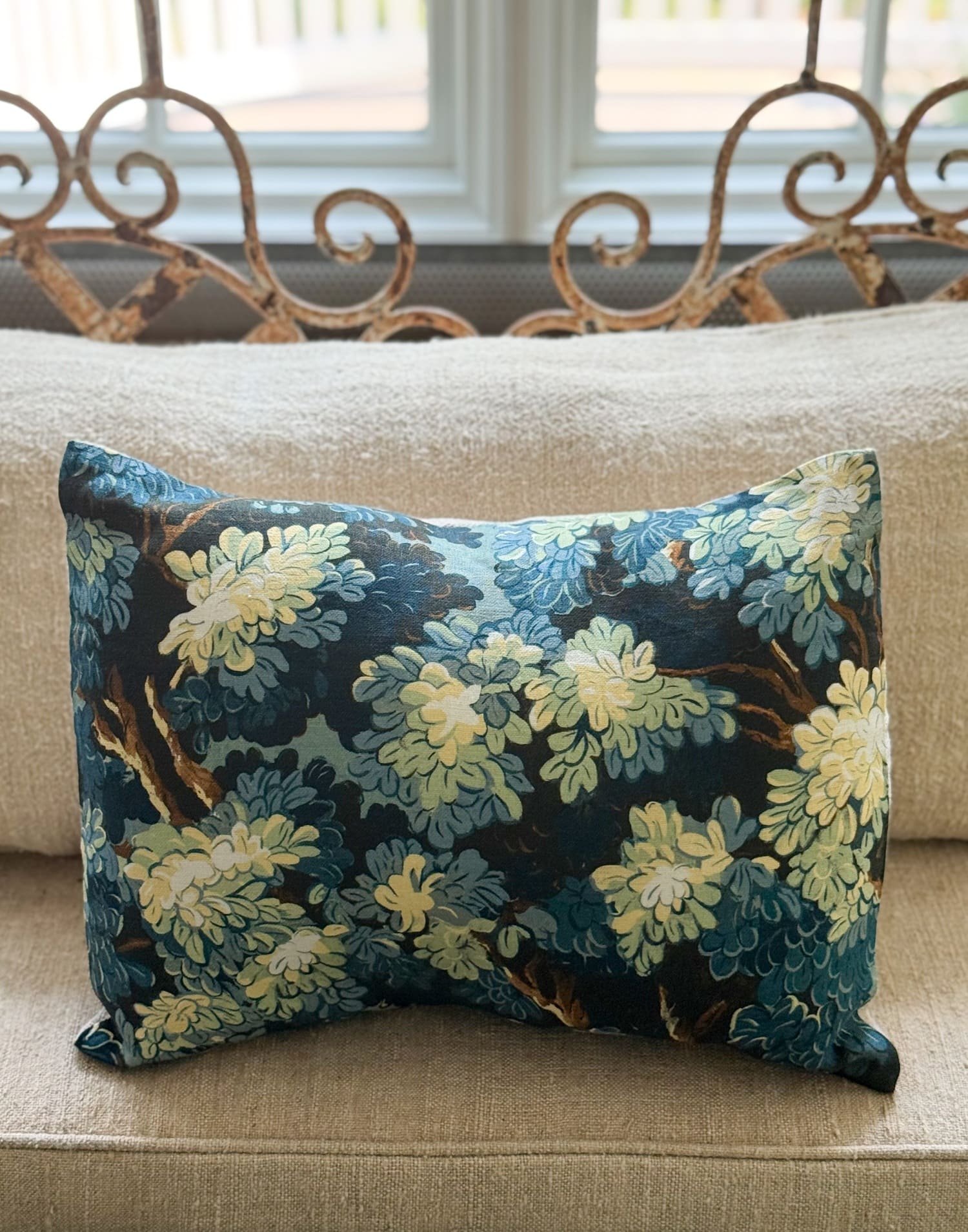 Antoinette Poisson French Linen Throw Pillow - Domino Print 61 Joli Bois