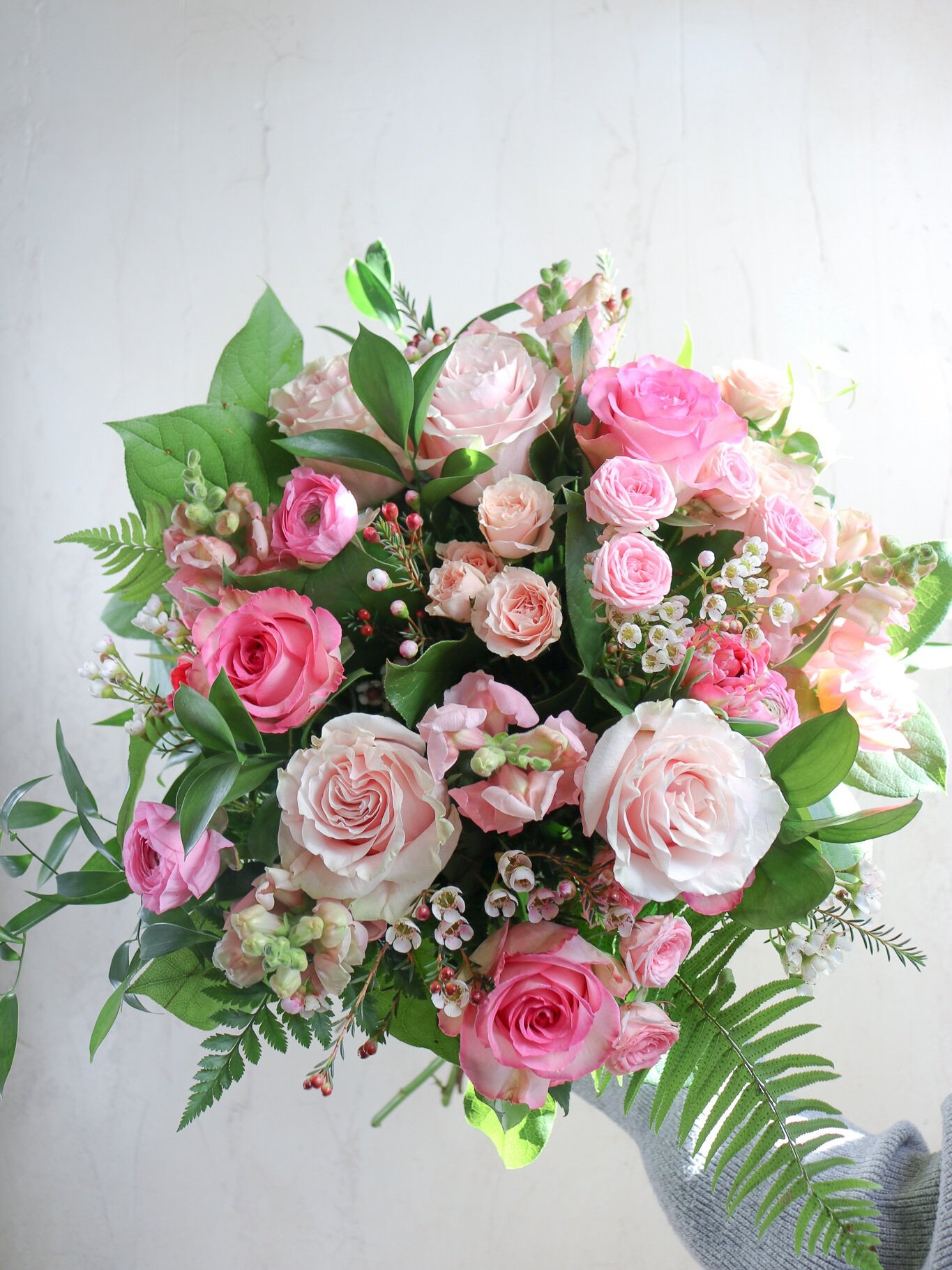 hand-tied bouquet of pink flowers