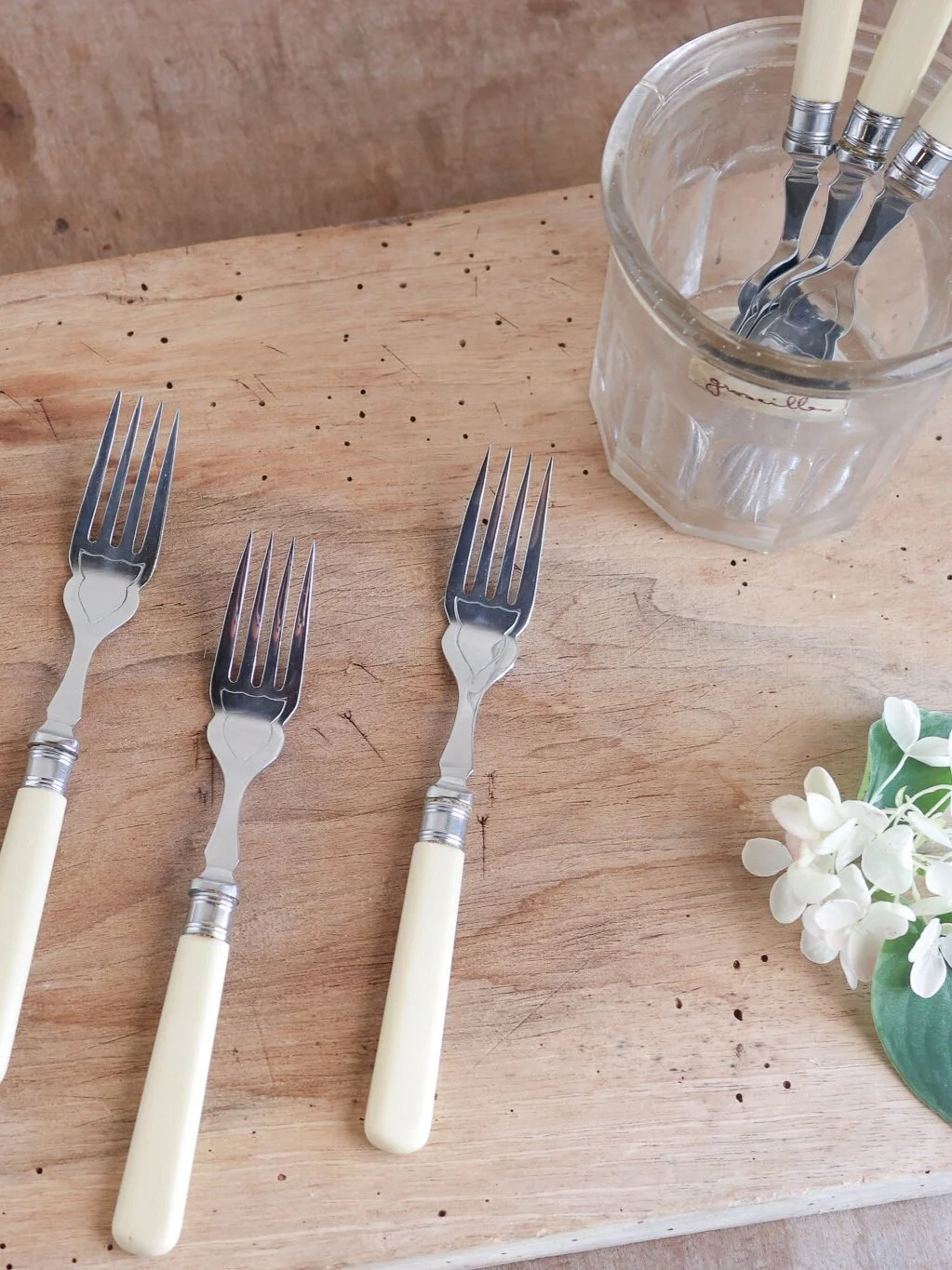 vintage celluloid silver forks country kitchen shabby chic