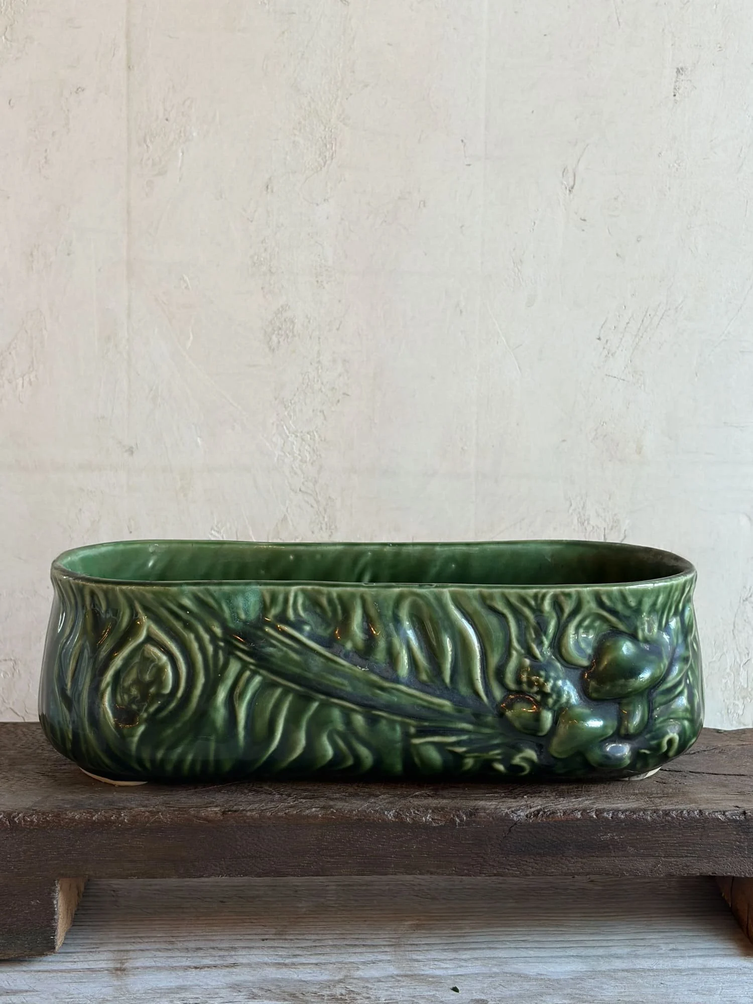 Vintage Art Deco Green Majolica Glaze Ceramic Jardiniere Planters