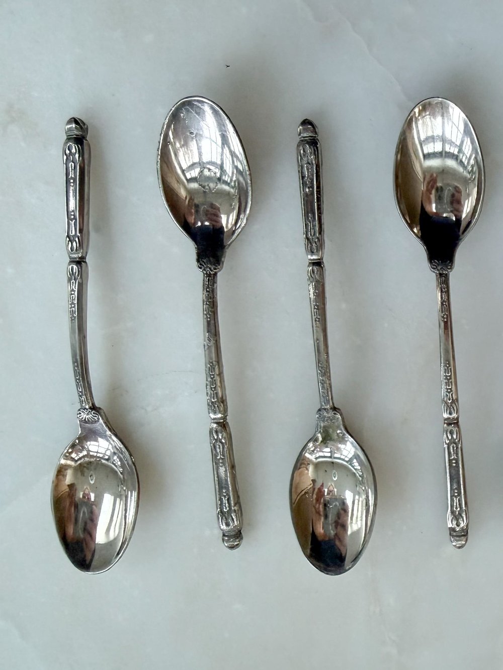 French Silver Plated Demitasse Moka Spoons with Russian Style 