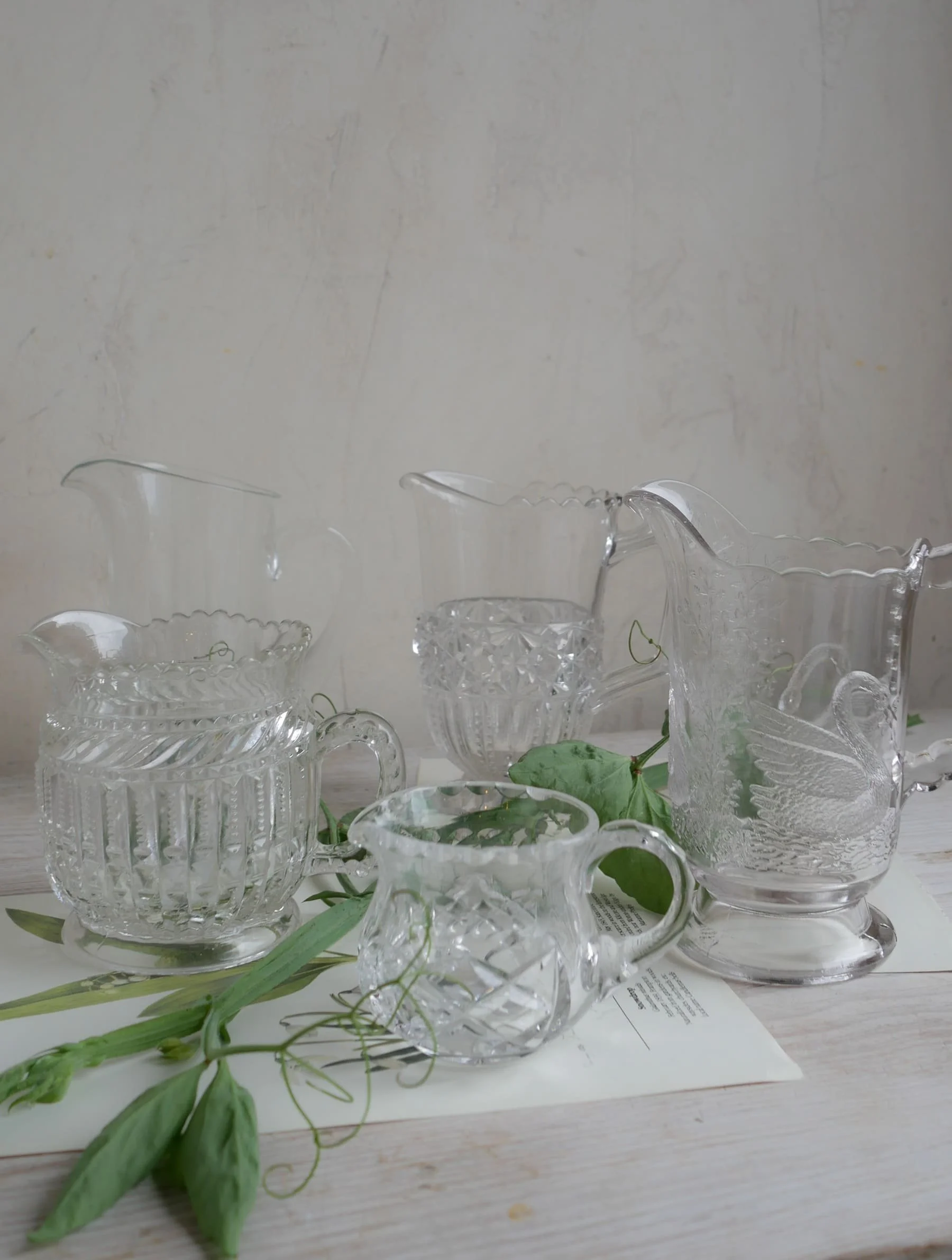 Vintage Cut Embossed Glass Pitchers / Vases