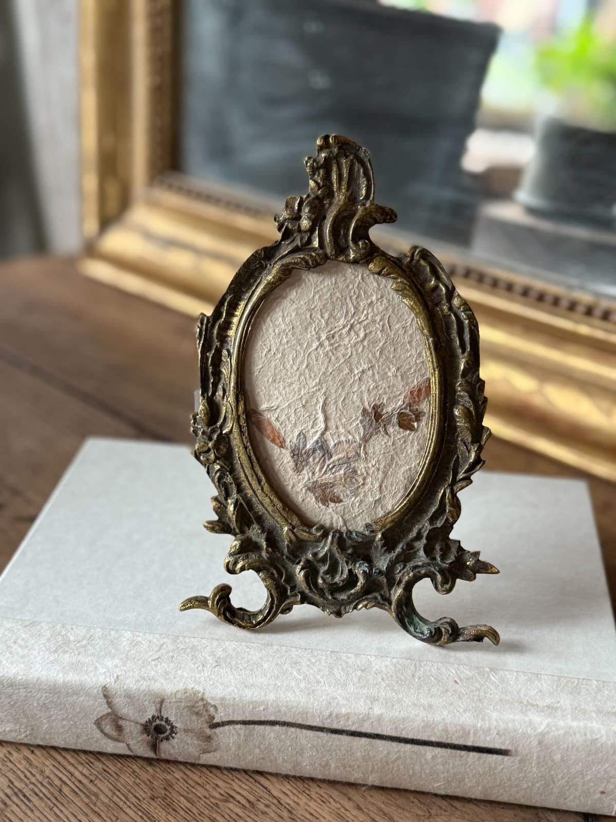 Antique French Ornate Brass Oval Photo Frame | Victorian Style Easel Back Picture Holder