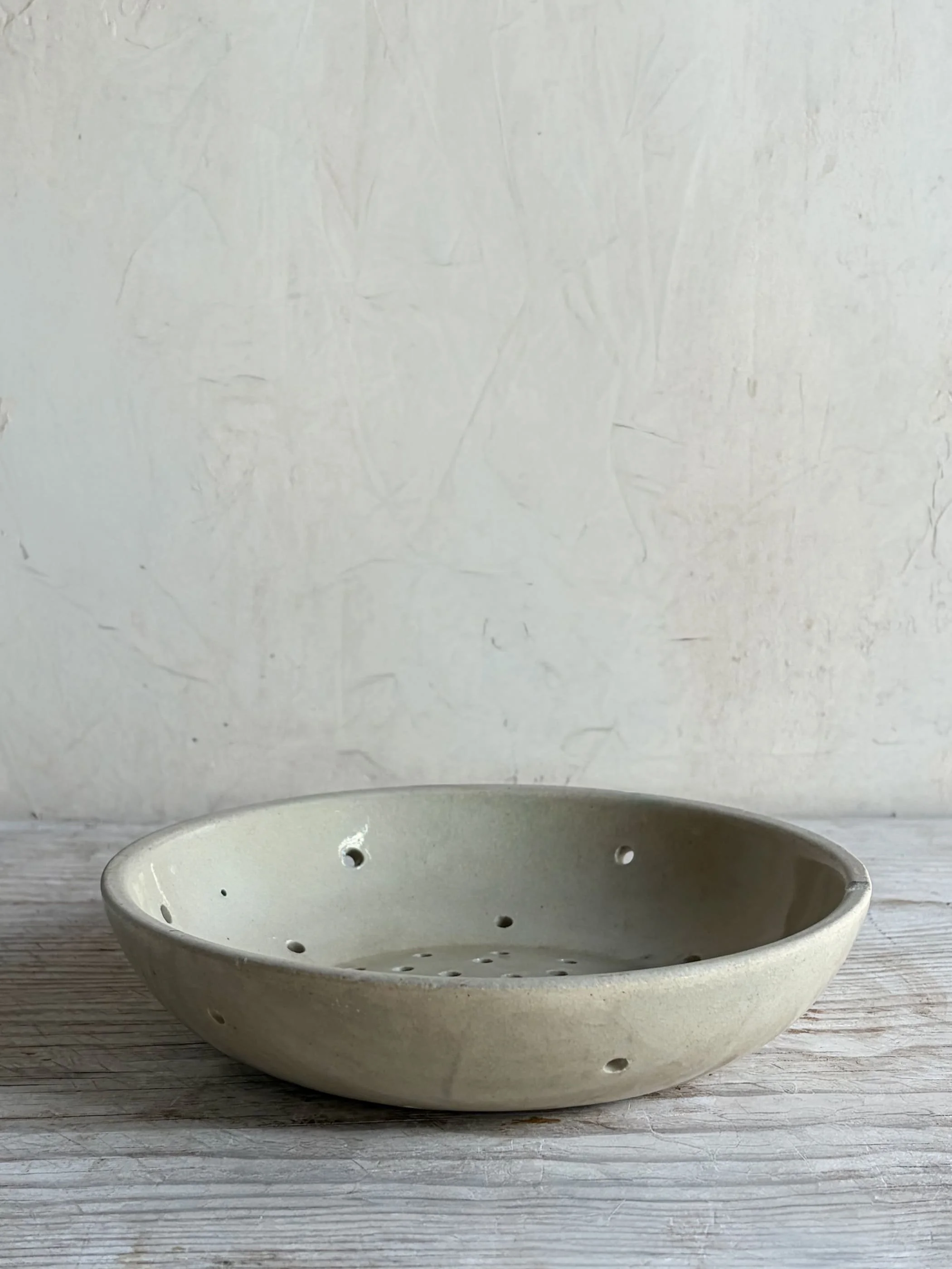 Vintage French Stoneware Berry Strainer Bowl