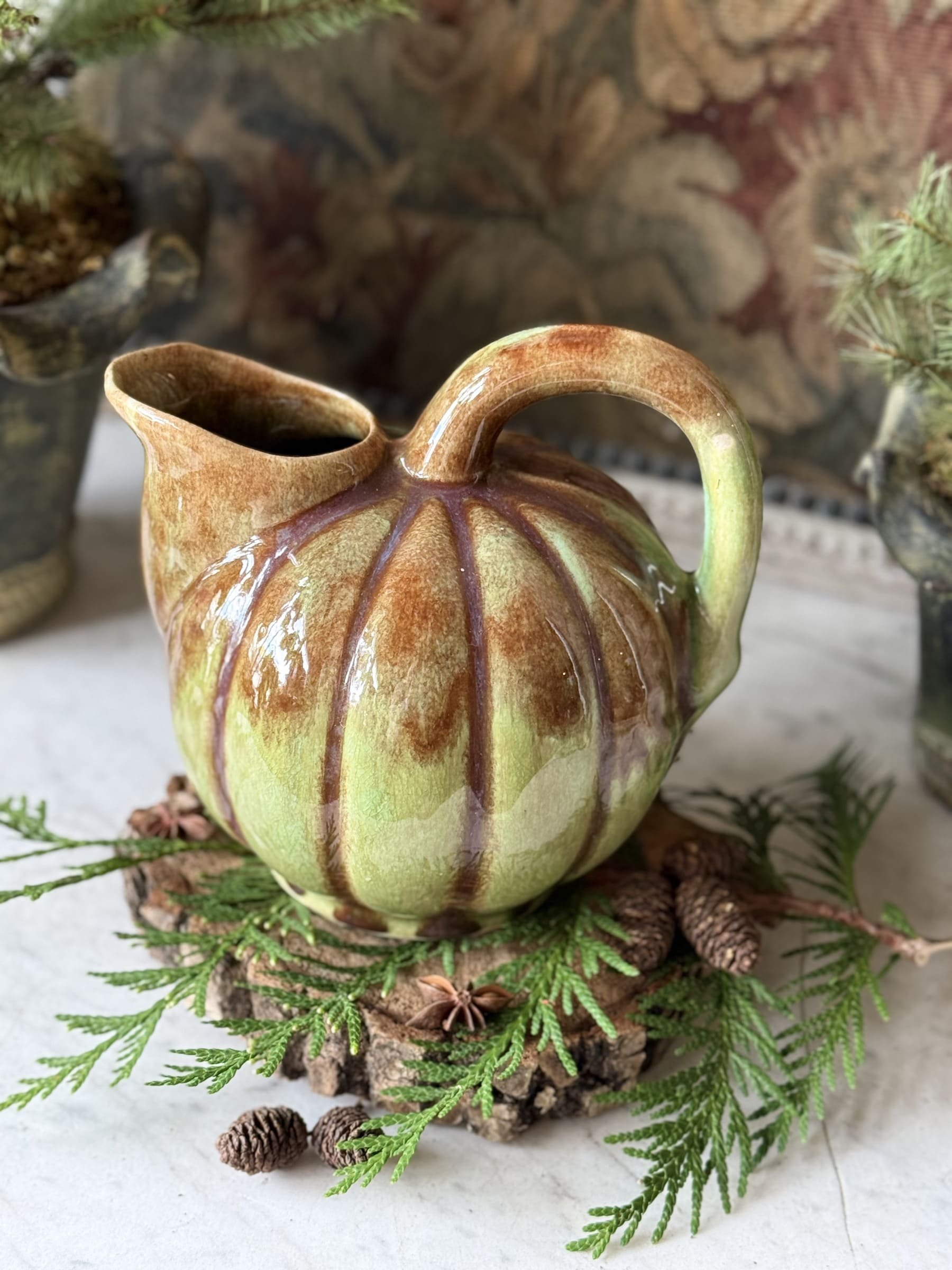 vintage-majolica-stoneware-ceramic-melon-gourd-pitcher-1.jpg