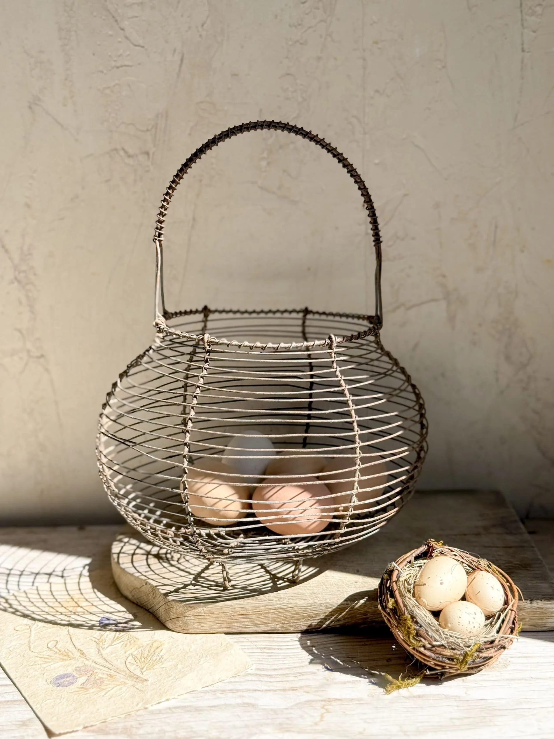 Antique French Wire Egg Basket | Rustic French Farmhouse Basket - Fil de Fer