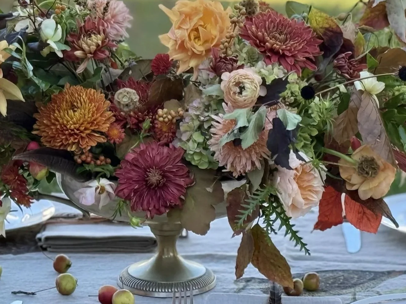 fall floral arrangement rustic dahlas zinnias mums roses autumn flowers