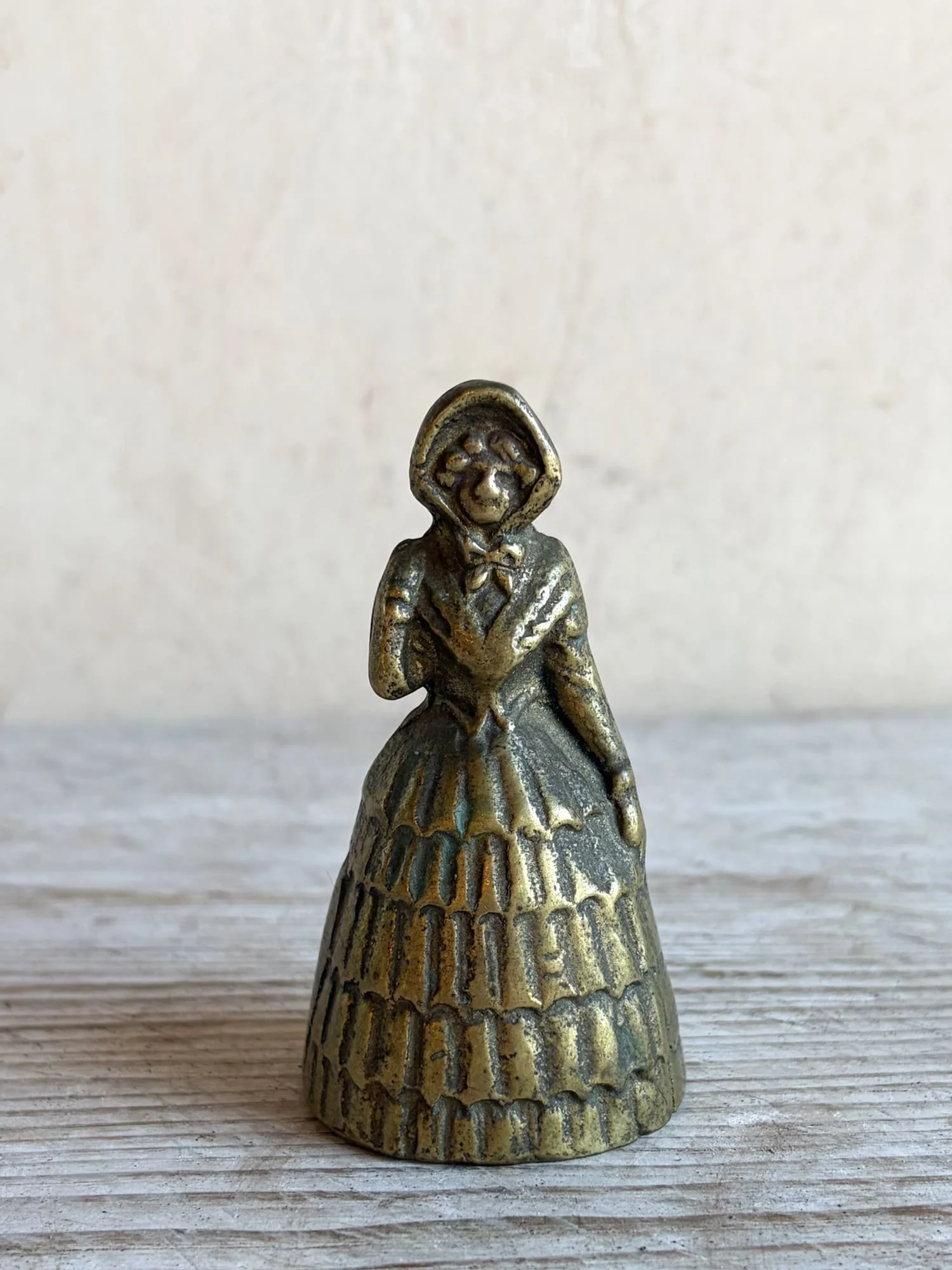 Petite Victorian Style Vintage Brass Lady Bell in Skirt