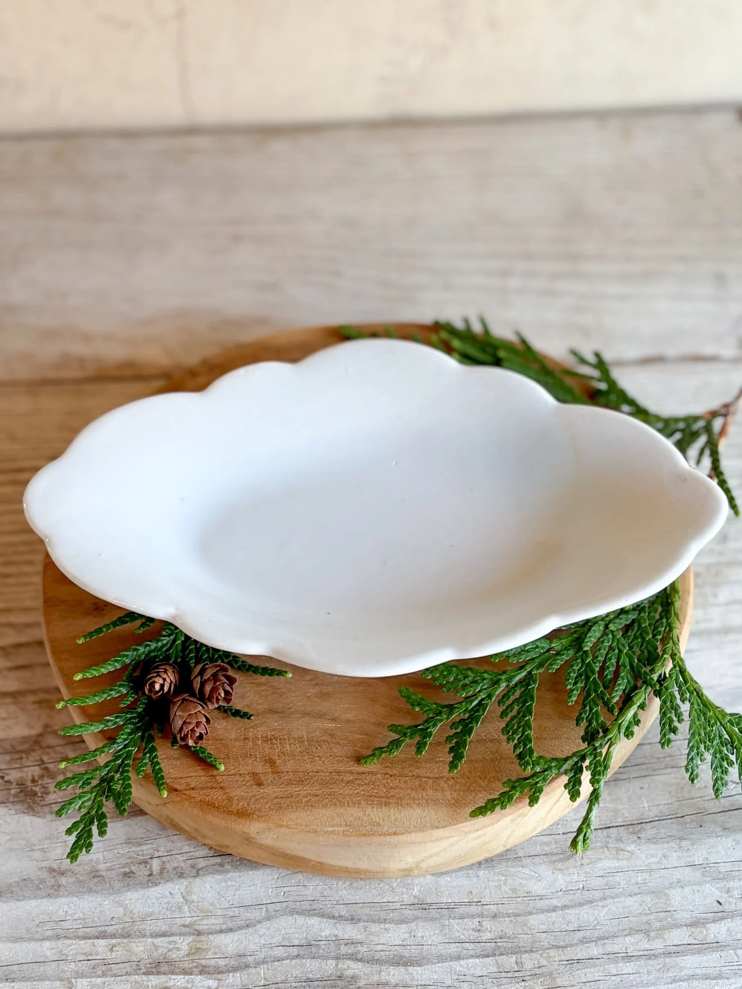 Antique French White Porcelain Relish Dish Scalloped Serving Plate