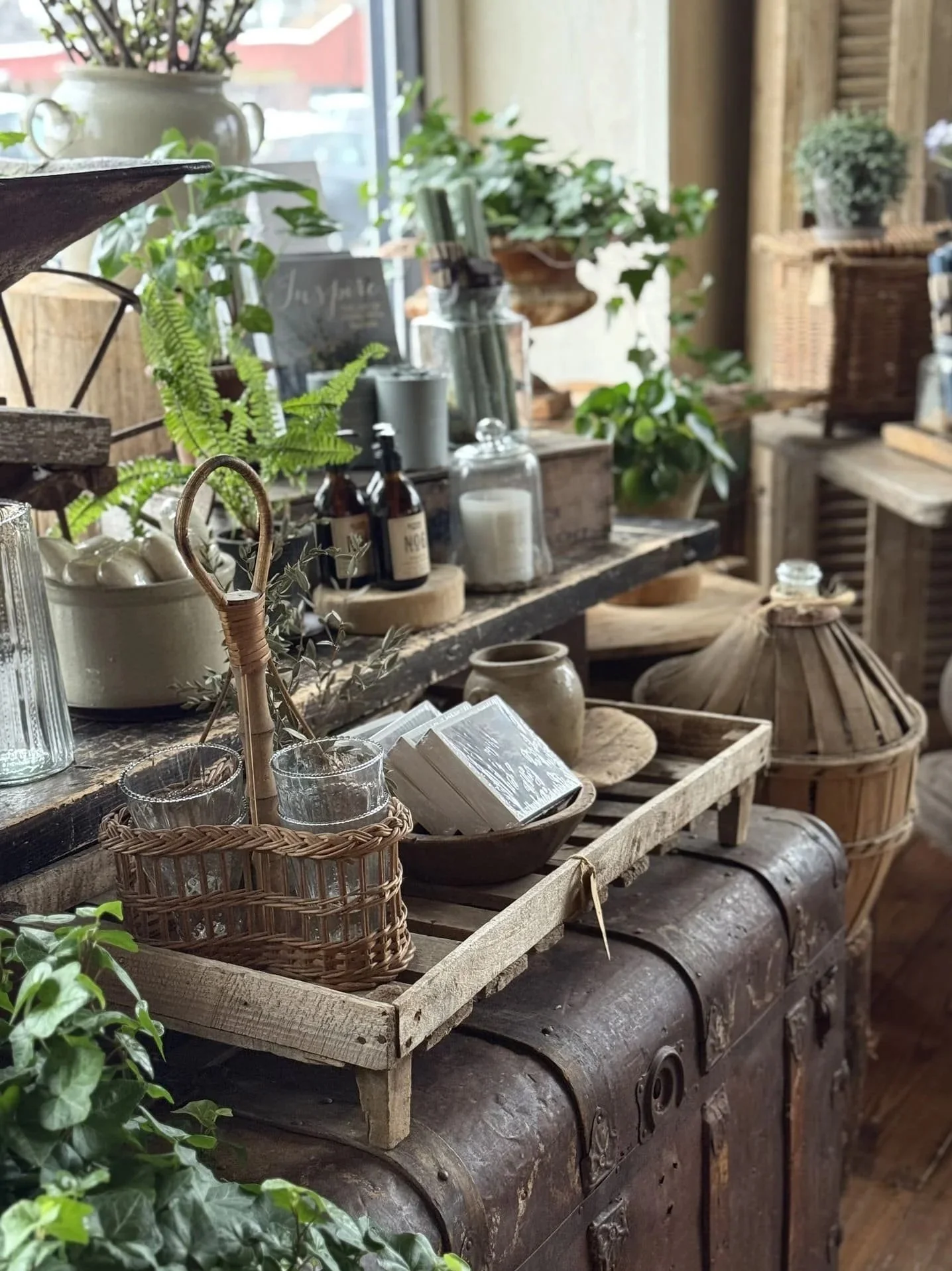 vintage bottle carrier basket french bath soap potted plants