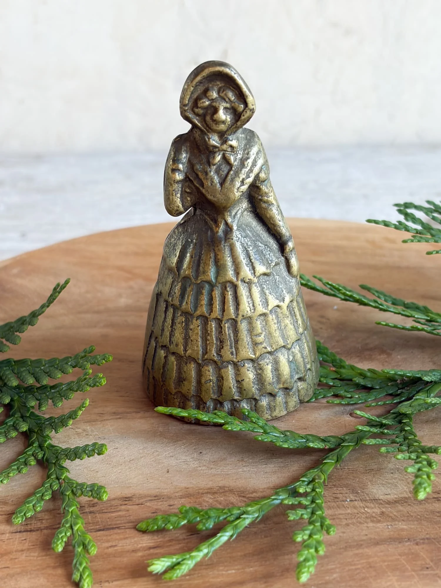 Petite Victorian Style Vintage Brass Lady Bell in Skirt