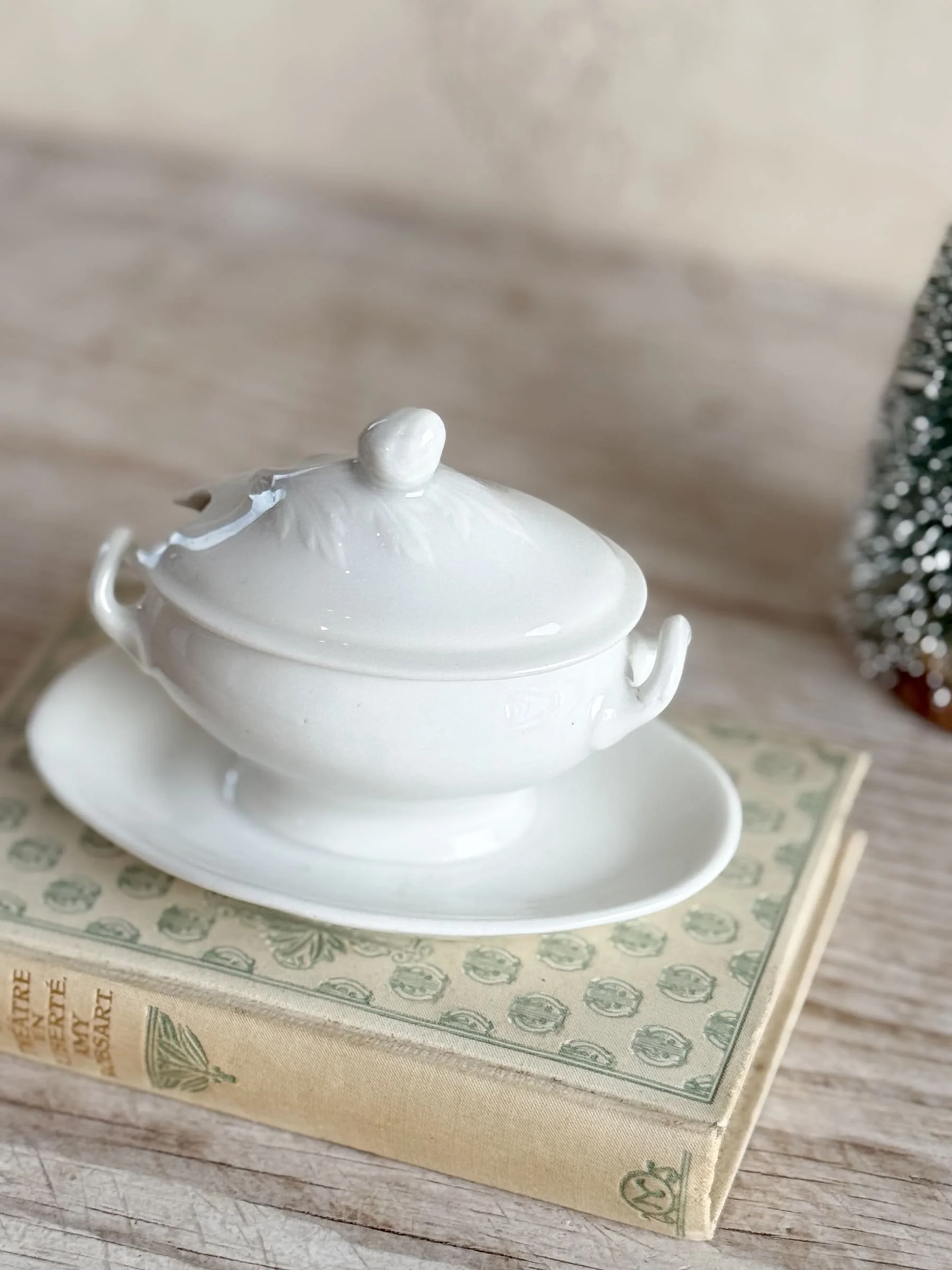Antique Ironstone Mini Plated Tureen | Petite Jam Mustard Pot