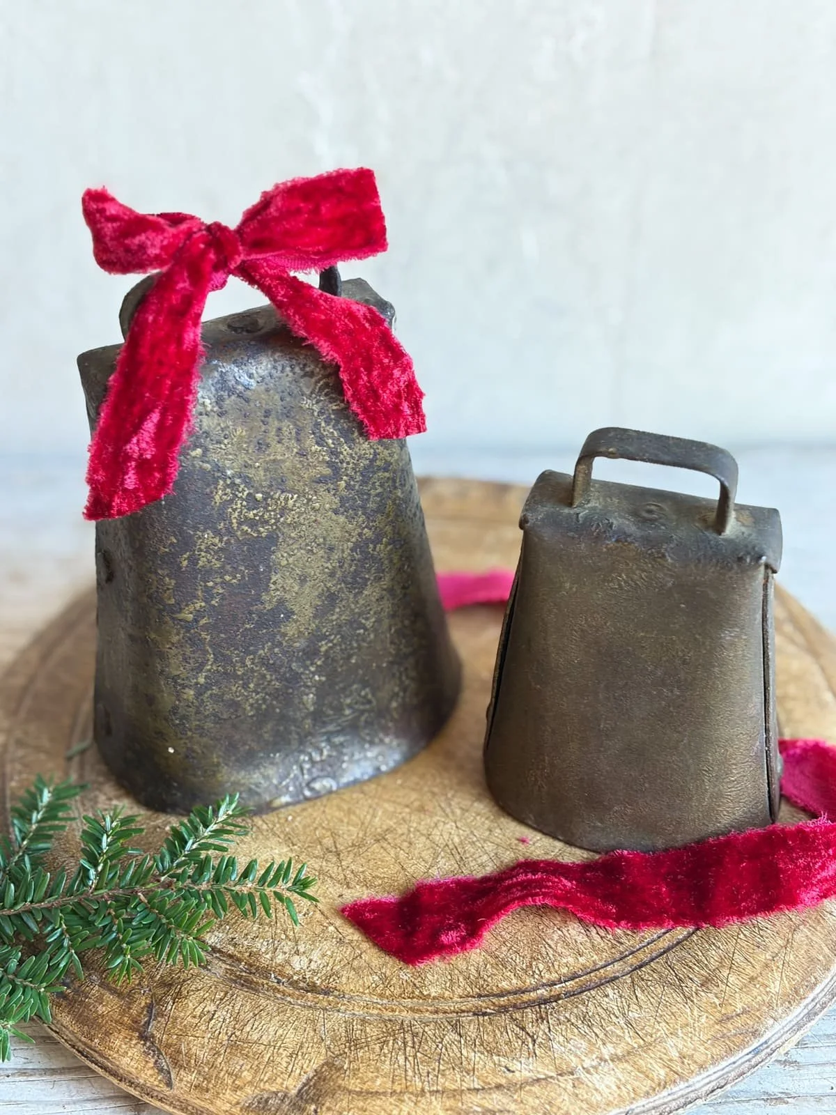 Antique Primitive Hand-Forged Brass Cow Bell with Aged Patina