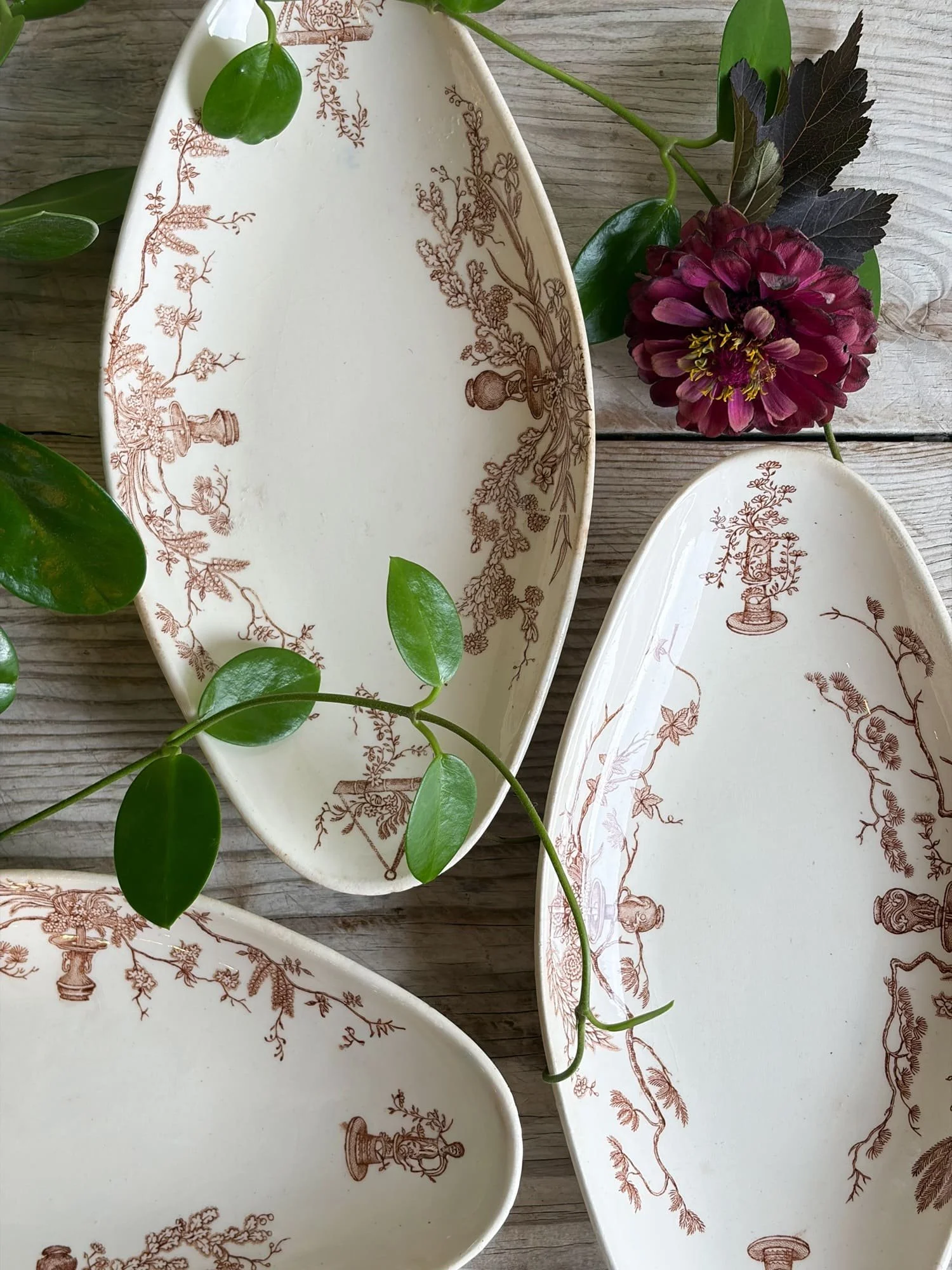 Antique French Ravier Dishes | Gien Terre de Fer Relish Serving Plates