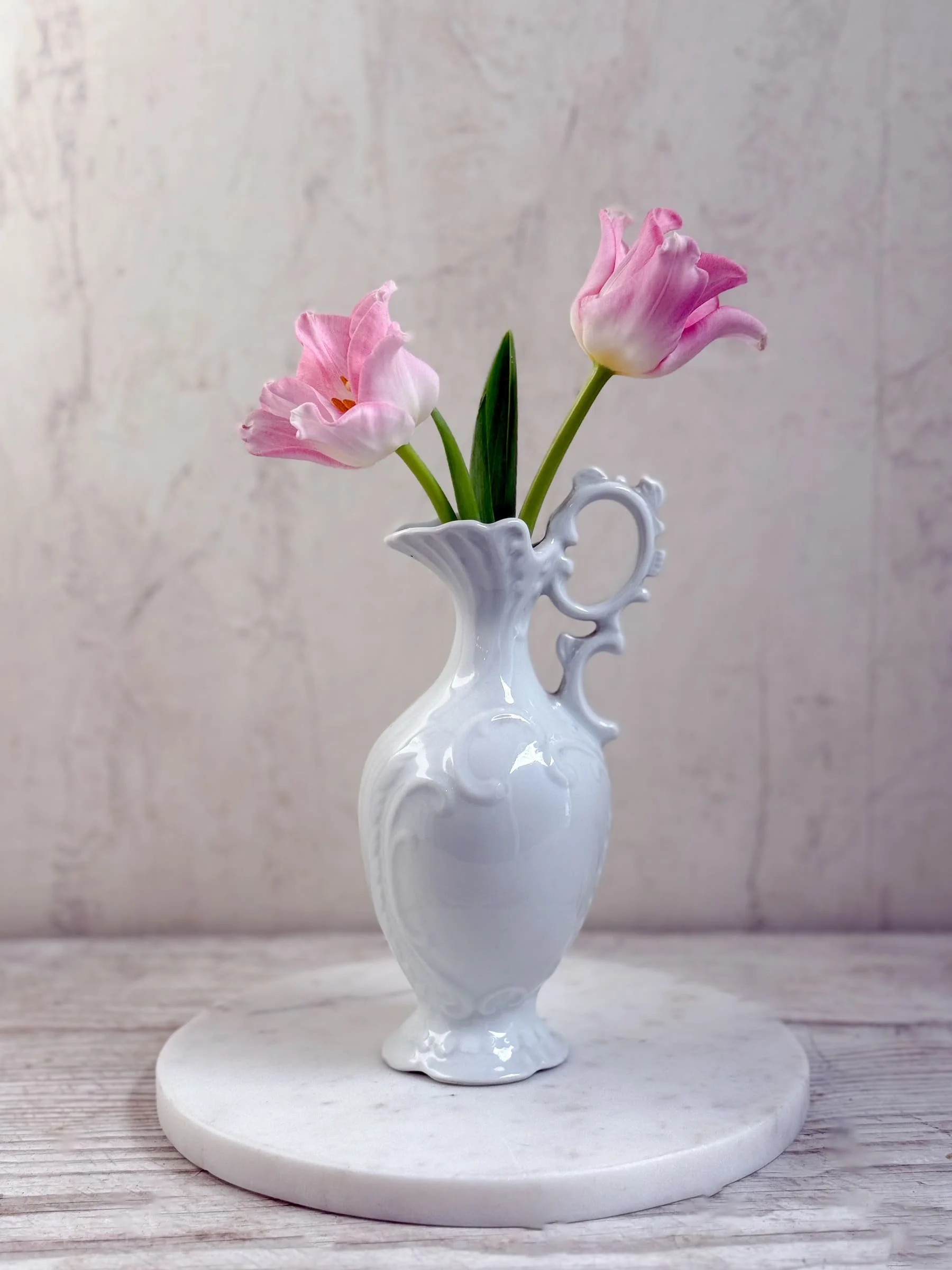 Antique Limoges Small White Porcelain Ewer Pitcher, Flower Vase