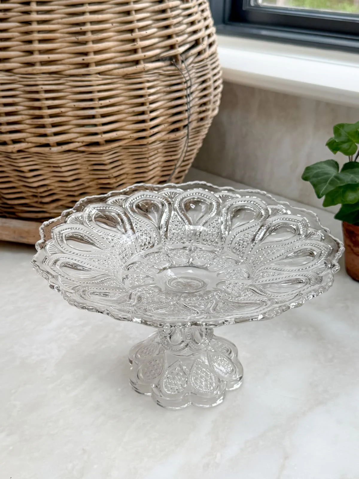 Vintage Mid-Century Glass Pedestal Dish Compote Bowls