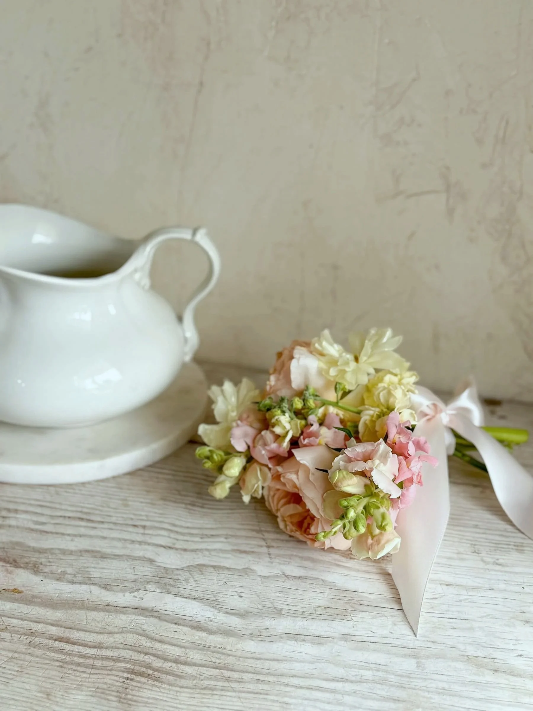 antique french ironstone terre de fer pitcher creamer pink floral bouquet