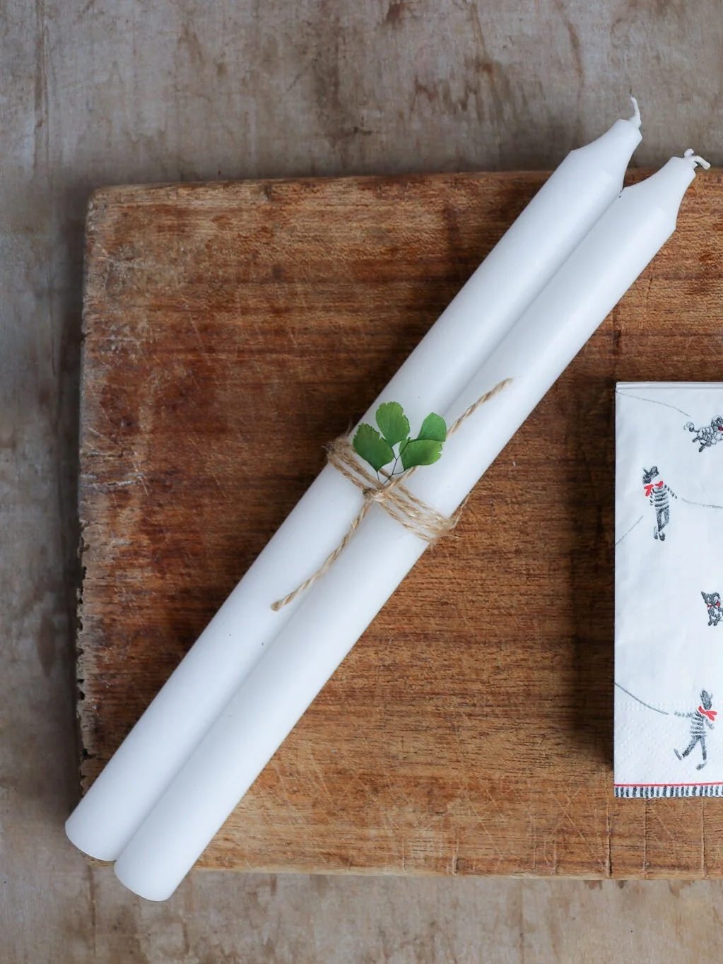 taper-dinner-candles-white-dogs-cocktail-napkins-hostess-gift-dining-decor-lesfleurs-andover.jpg