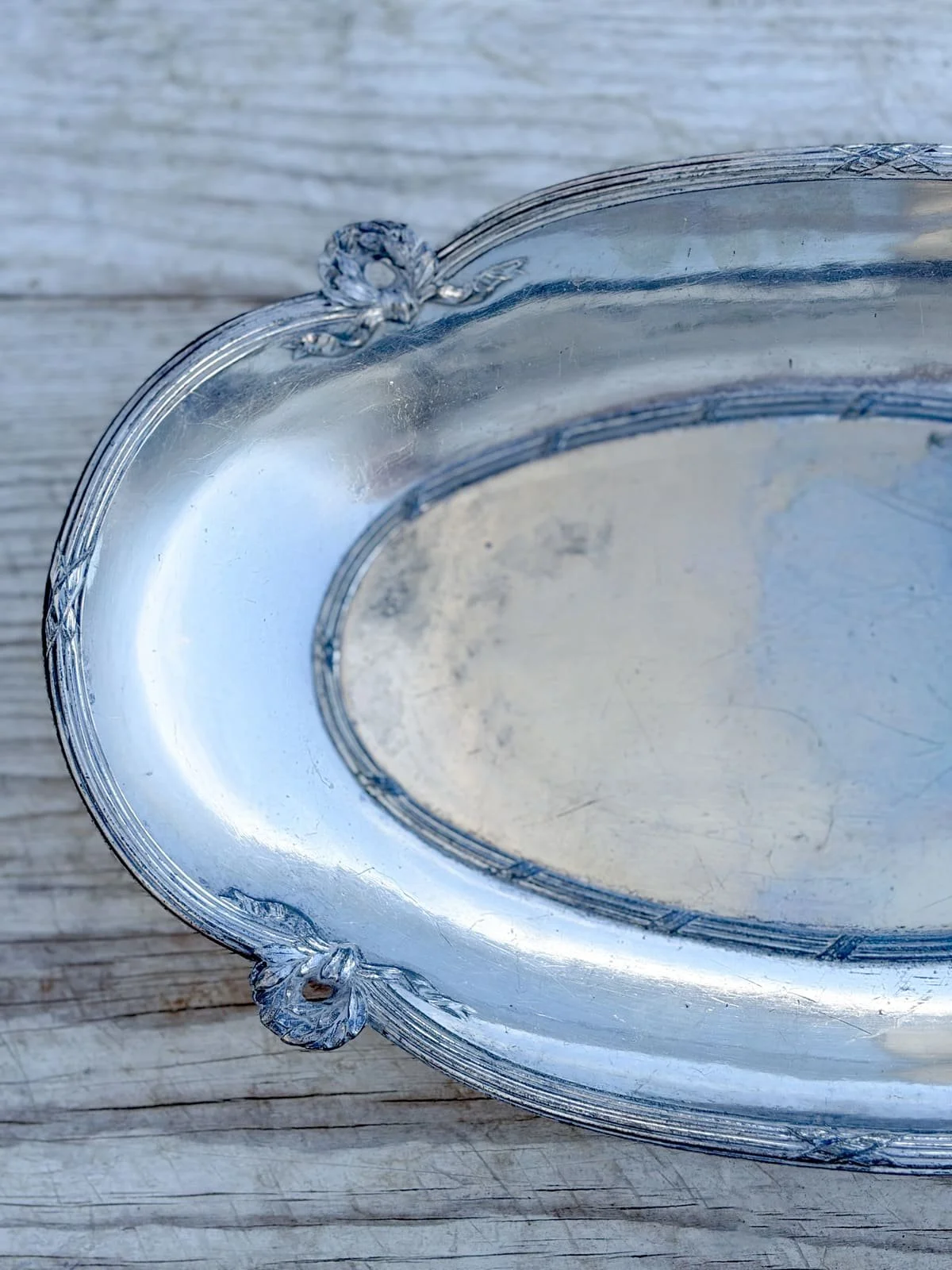 Antique Christofle Gallia Style Silver Serving Tray - Louis XVI Ribbon & Wreath Border