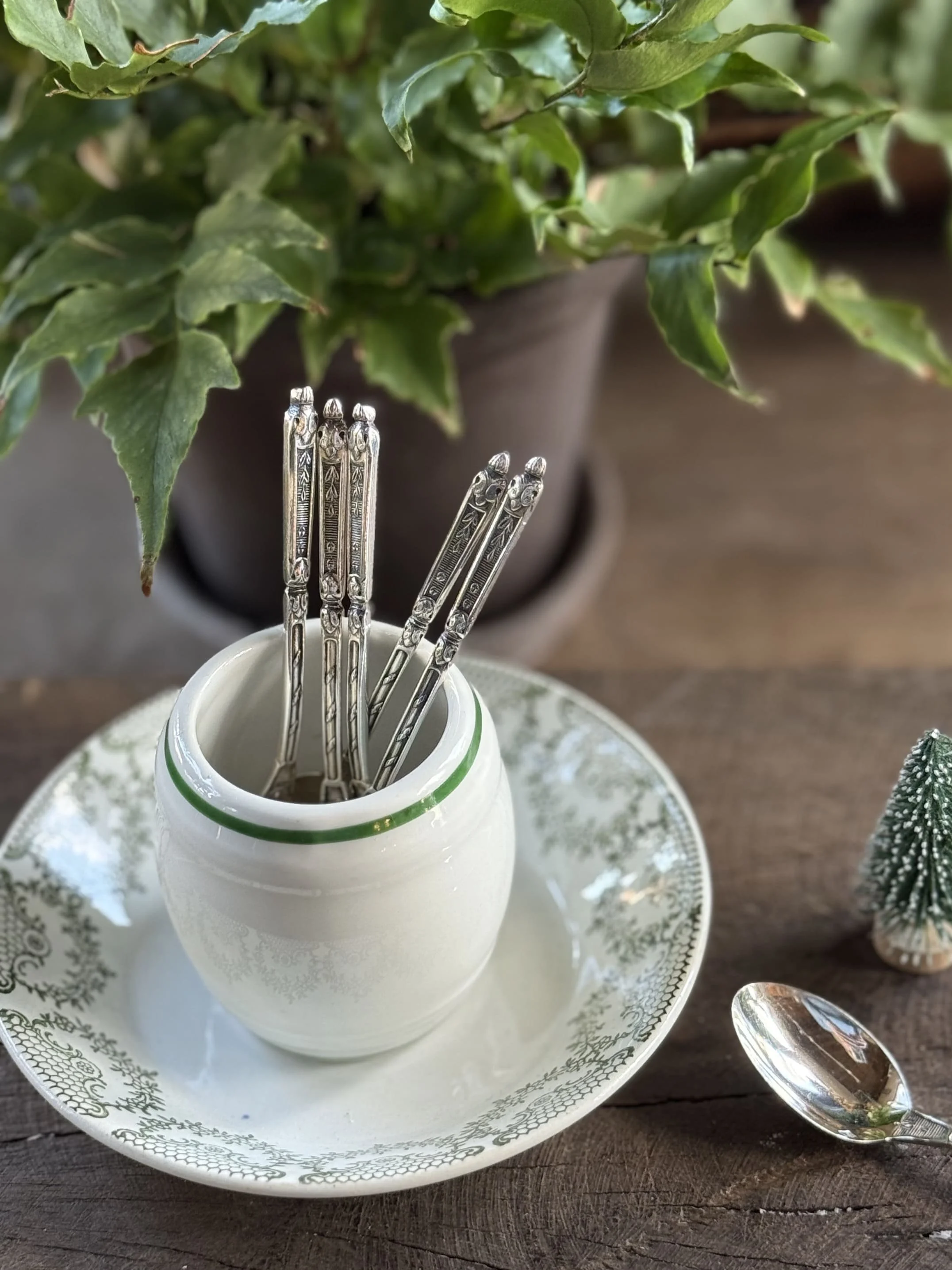 French Silver Plated Demitasse Moka Spoons with Russian Style Handles - Set of 6