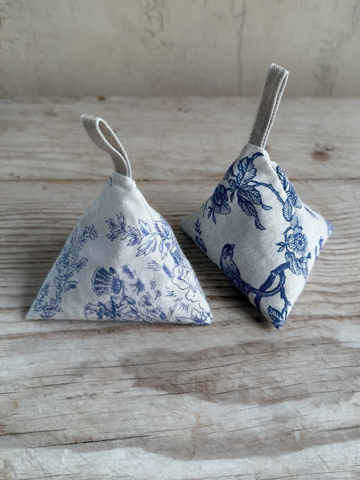 French Lavender Sachet - Blue Toile Linen Triangle Shaped Pillow